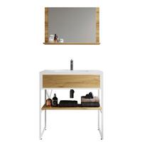 Badezimmer 3--Teilig. Waschplatz "bitila 80" - Honigeiche/Schwarz, MODERN, Glas/Keramik (80cm) - MID.YOU