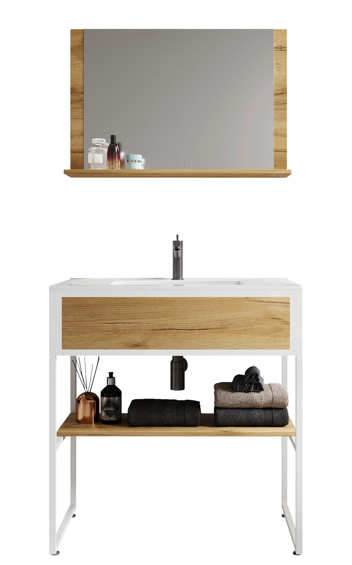 Badezimmer 3--Teilig. Waschplatz "bitila 80" - Honigeiche/Schwarz, MODERN, Glas/Keramik (80cm) - MID.YOU