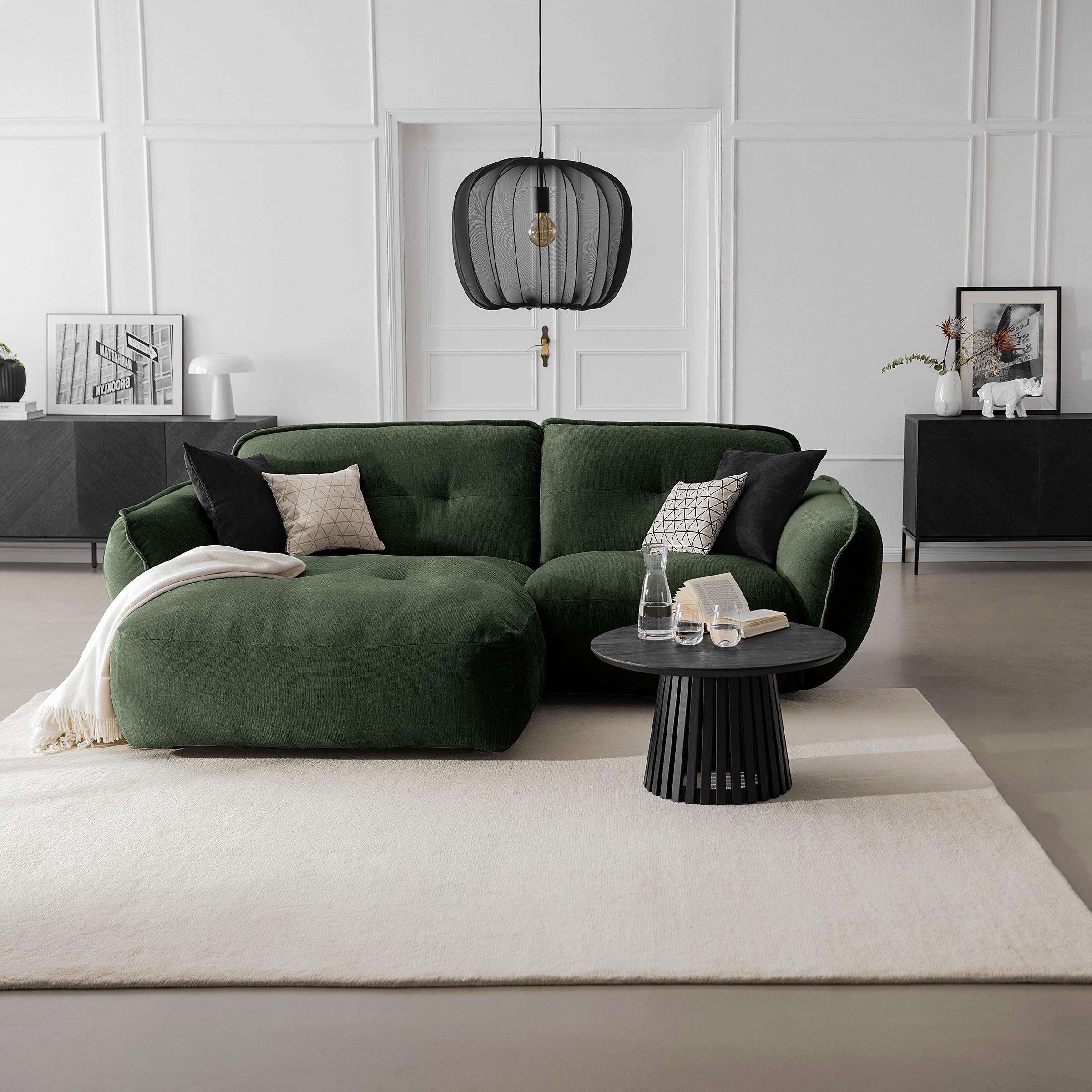 Ecksofa Fluffy Dunkelgrün S: 184x269 Cm - Dunkelgrün/Schwarz, MODERN, Textil (184/269cm) - Trendmanufaktur