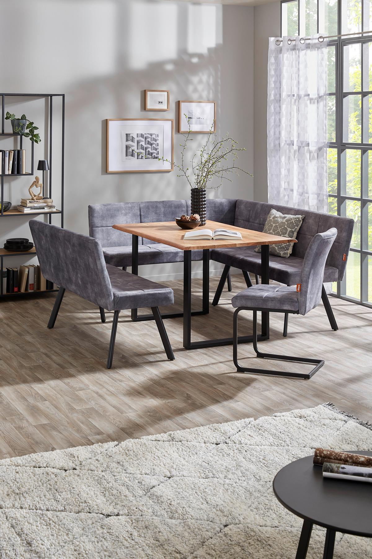 Eckbank Grau / Schwarz Milos 150x190 cm - Schwarz/Grau, MODERN, Textil/Metall (150/190cm)