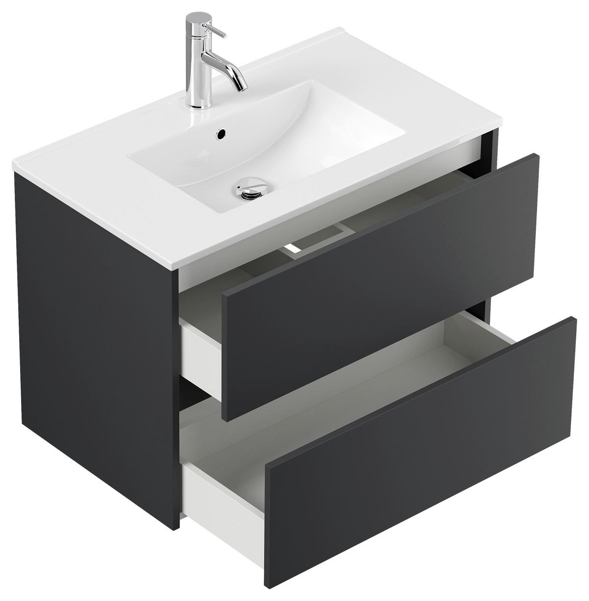 BADEZIMMER Limes, Graphitfarben B: 80cm - Graphitfarben/Weiß, Basics, Keramik/Holzwerkstoff (80cm) - MID.YOU