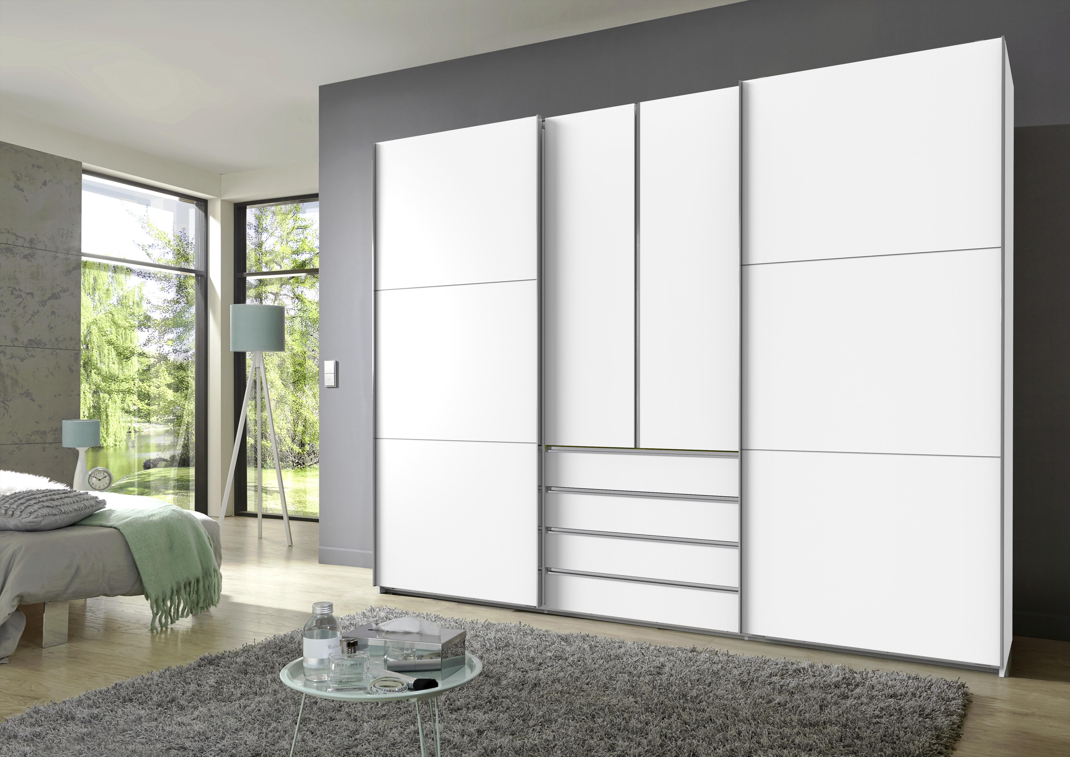 MID.YOU Schwebetürenschrank mit Laden B: 300 cm Magic, Weiß