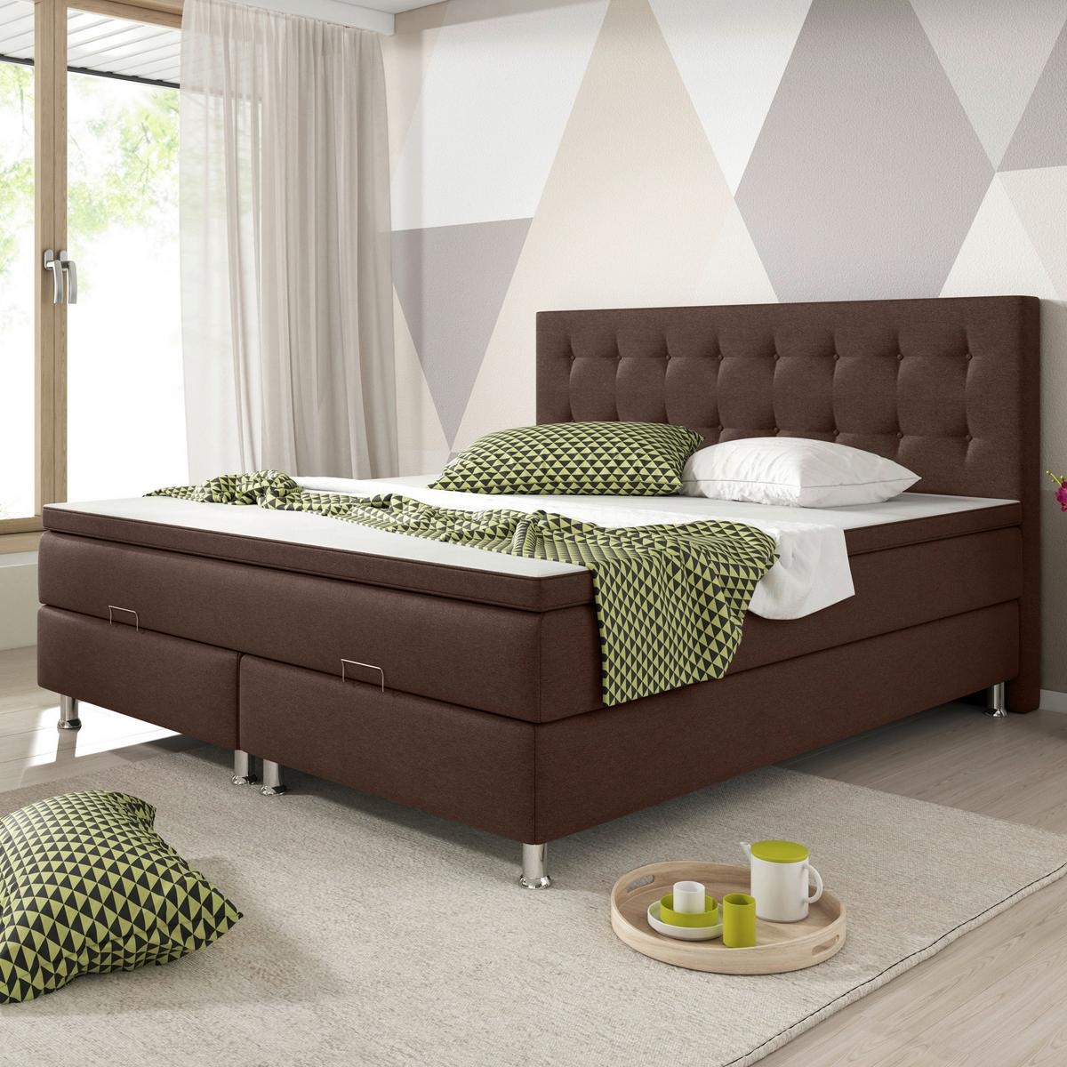 Boxspringbett Mit Topper 180x200 Cm Köln-Bk - Silberfarben/Braun, KONVENTIONELL, Textil (180/115/210cm) - MID.YOU