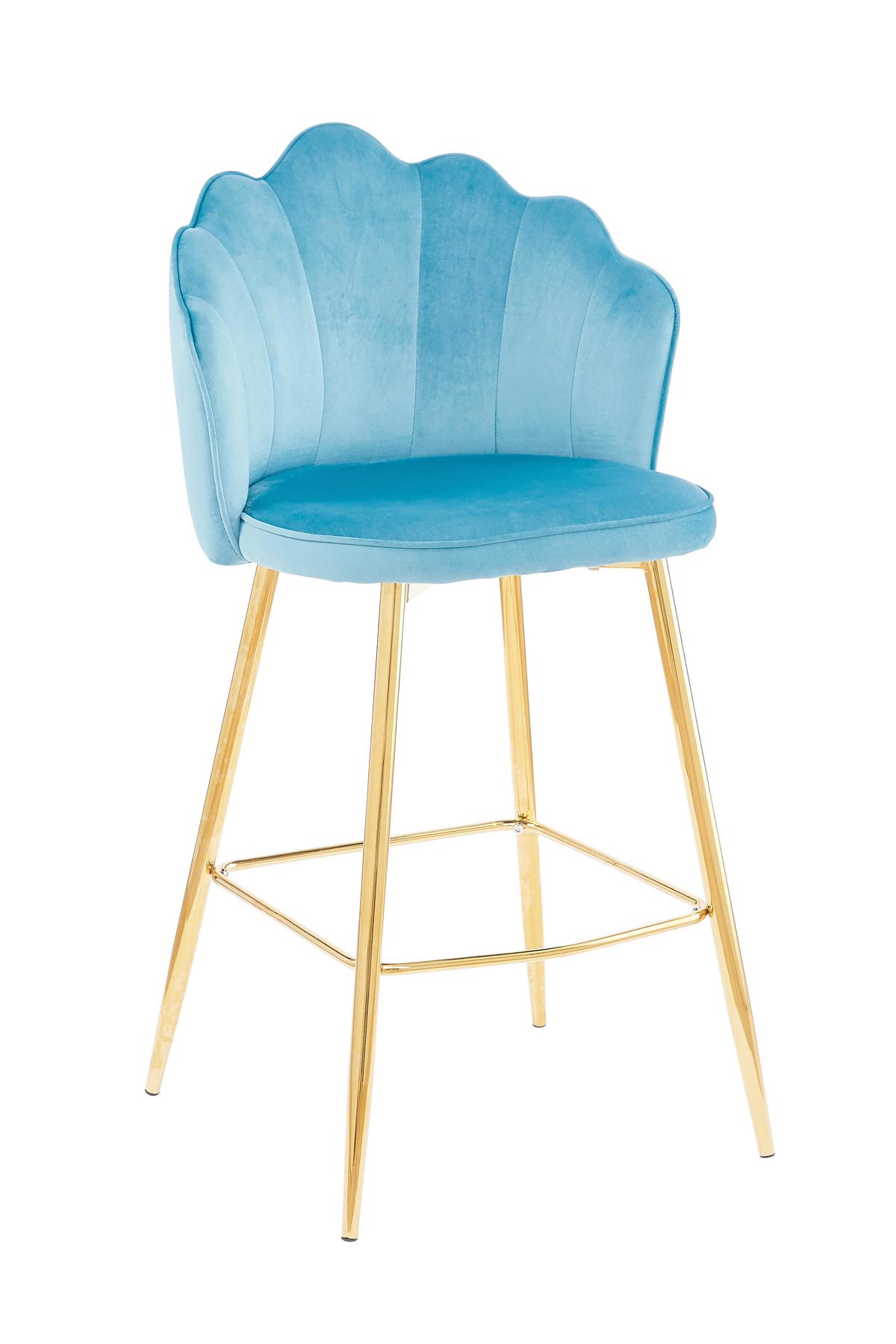 Barhocker-Set Blau B: 52 cm - Blau/Goldfarben, MODERN, Textil/Metall (52/100/54cm) - Livetastic