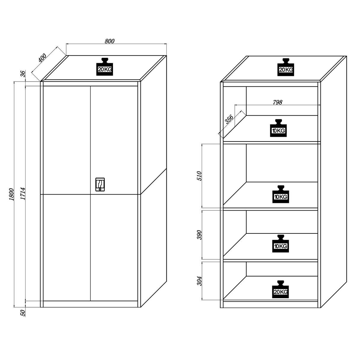 Aktenschrank Malivo Weiß/Anthrazit B: 80cm - Anthrazit/Weiß, KONVENTIONELL, Metall (80/180/40cm) - MID.YOU