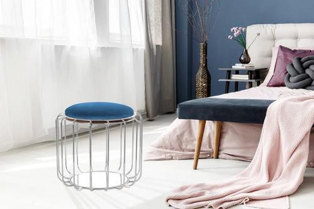 Beistelltisch/pouf 2 In 1 Comfortable Silber/dunkelblau - Silberfarben/Dunkelblau, Basics, Glas/Holzwerkstoff (50/50/45cm) - Kayoom