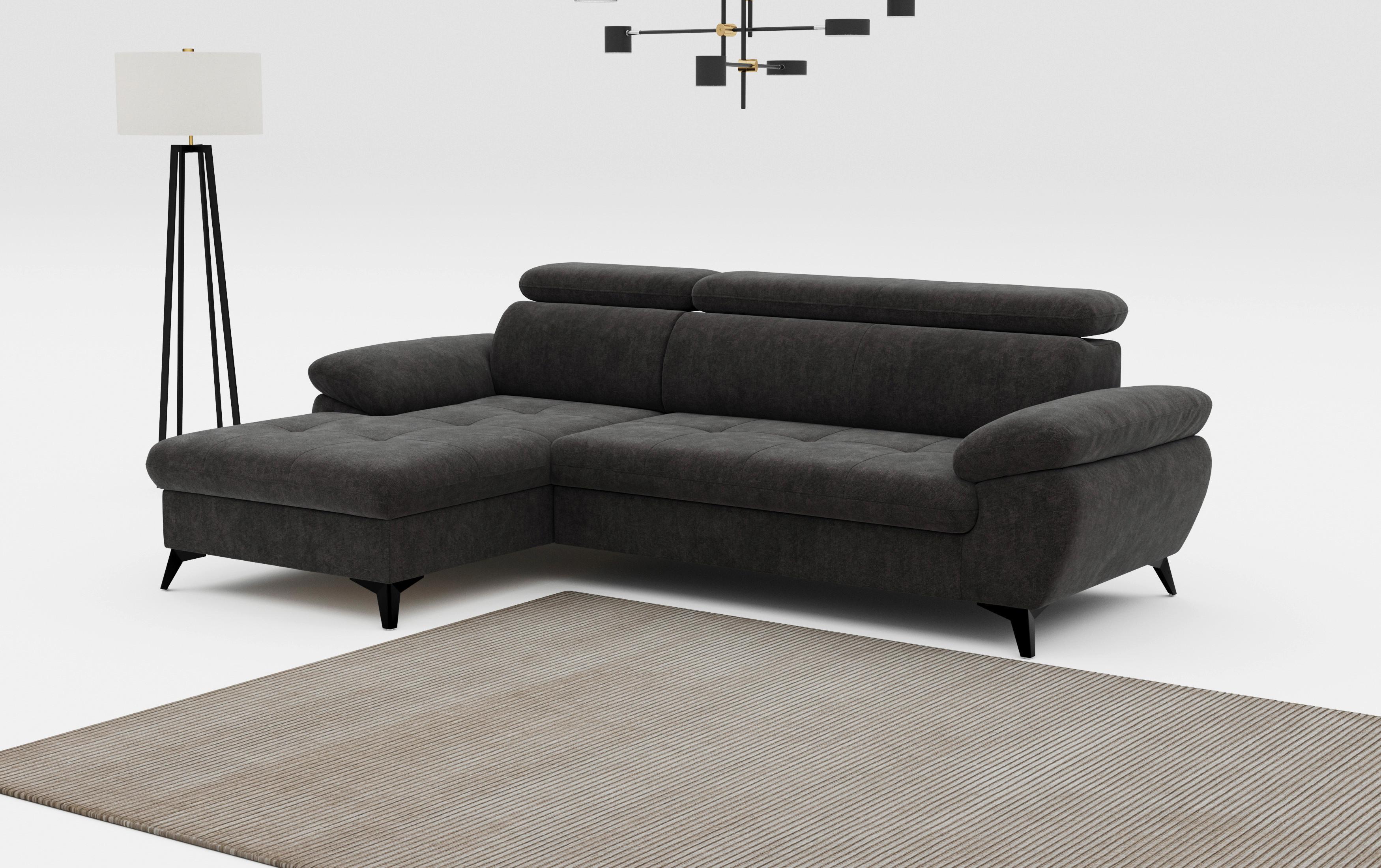 Ecksofa Mit Bettkasten Hudson 100x261 Cm Dunkelgrau - Schlammfarben/Dunkelgrau, Textil (166/261cm) - MID.YOU