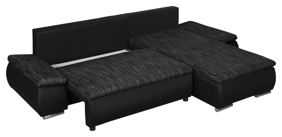 Ecksofa Acra Schwarz S: 266x175 Cm - Chromfarben/Schwarz, Design, Textil (266/175cm) - Livetastic