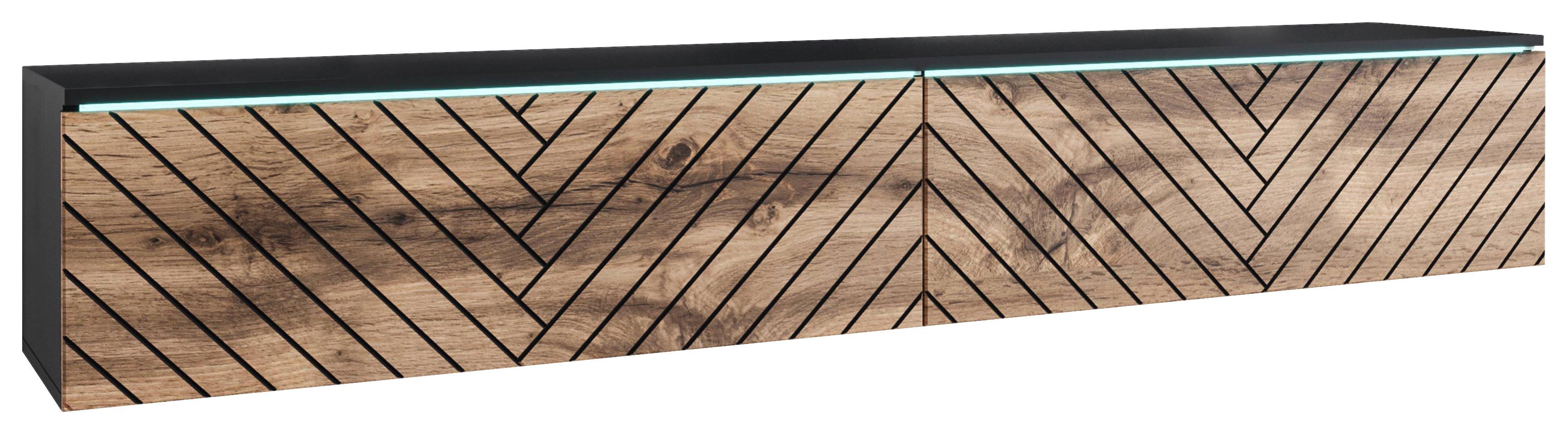 Nízka komoda s LED osvetlením 180cm - čierna/sivá, Basics, kompozitné drevo/plast (180/30/33cm) - P & B