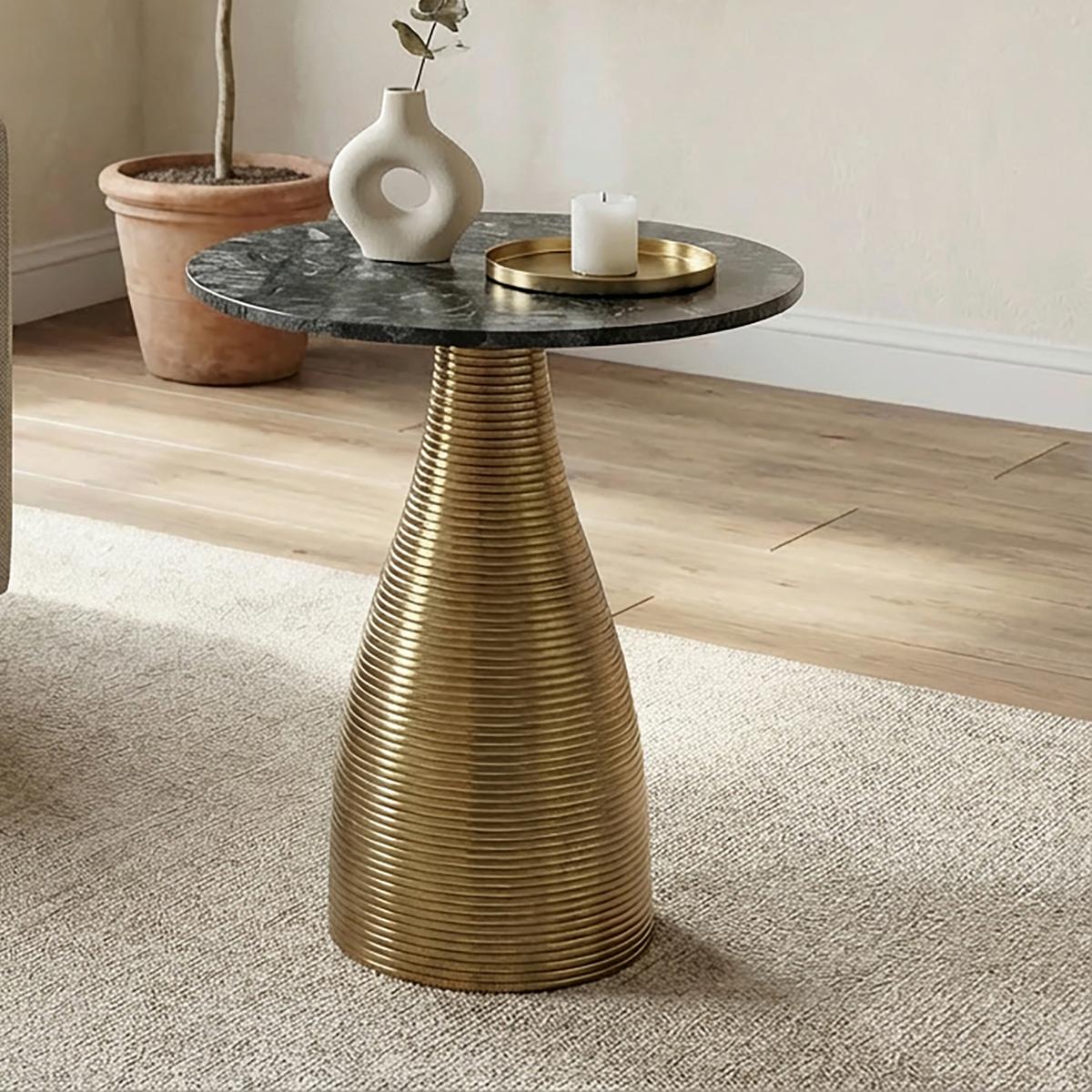 BEISTELLTISCH Grün L: 40cm - Goldfarben/Grün, Design, Stein/Metall (40/40/48cm) - Livetastic