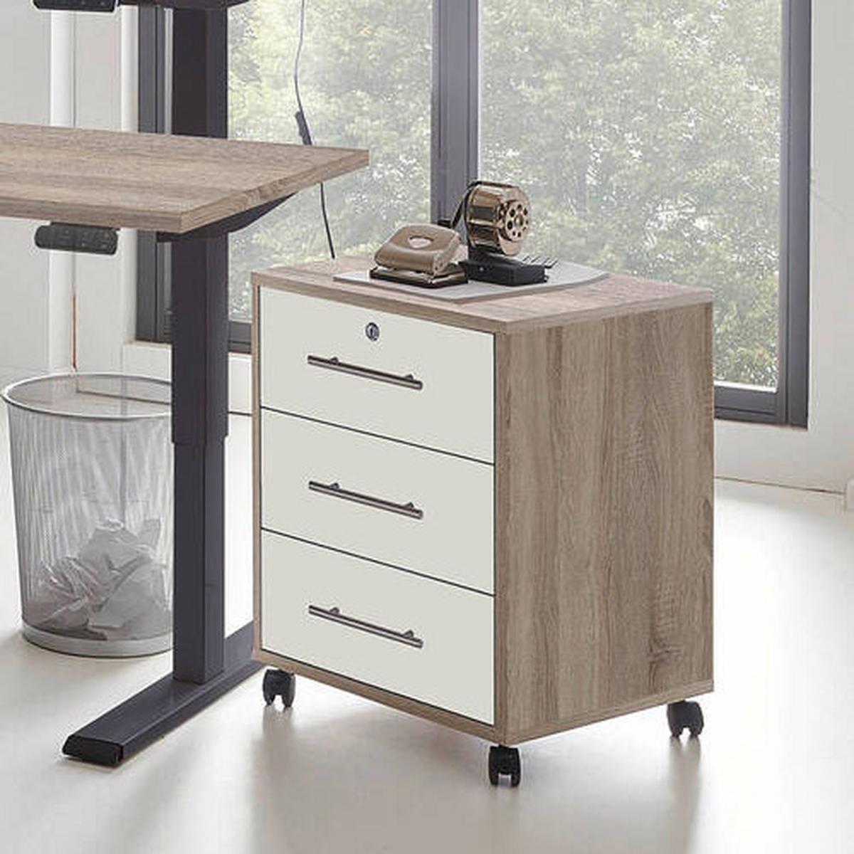 Büro Office Edition Mini Set Weiß/sonoma Eiche Dekor - Weiß/Sonoma Eiche, MODERN, Holzwerkstoff/Metall - MID.YOU