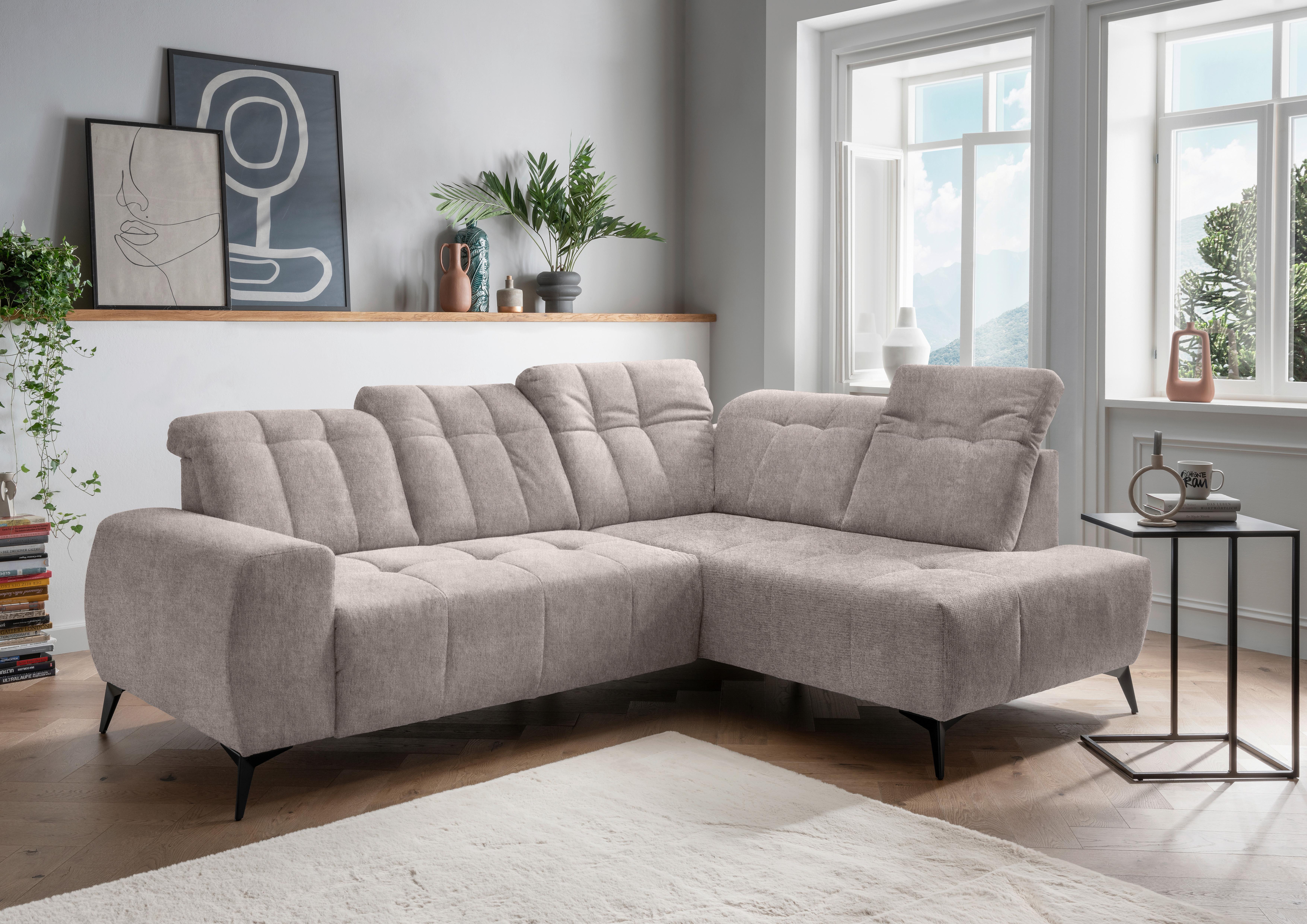 Ecksofa mit USB Anschluss Sano, Taupe, S: 261x200 cm - Taupe/Schwarz, MODERN, Textil (261/200cm) - Livetastic