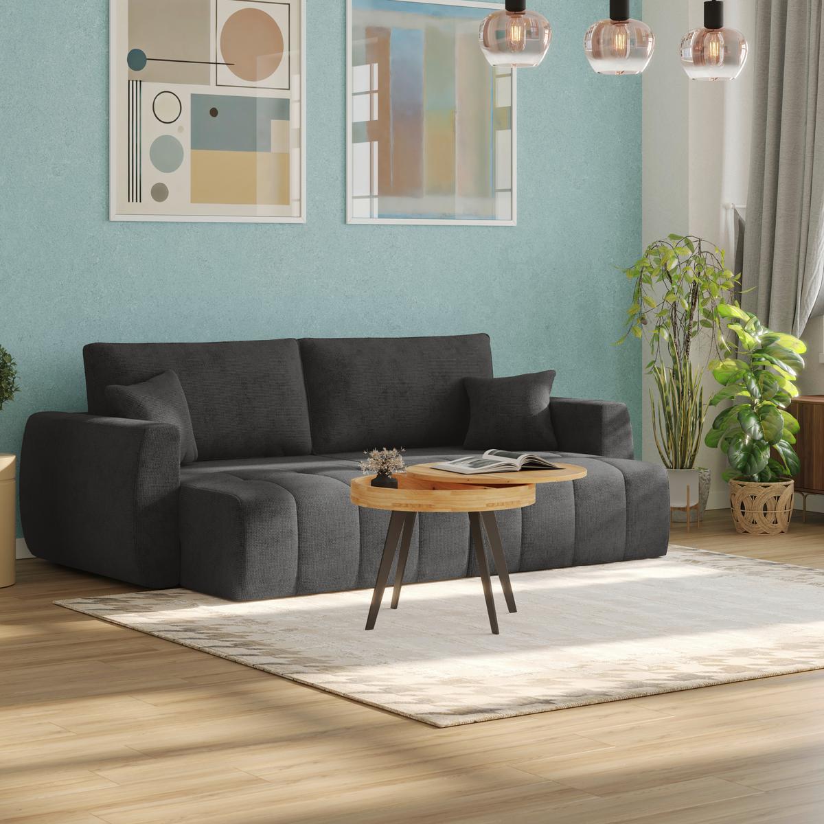Schlafsofa Bali - Schwarz/Graphitfarben, MODERN, Holz/Textil (245/74-90/104cm) - Luca Bessoni