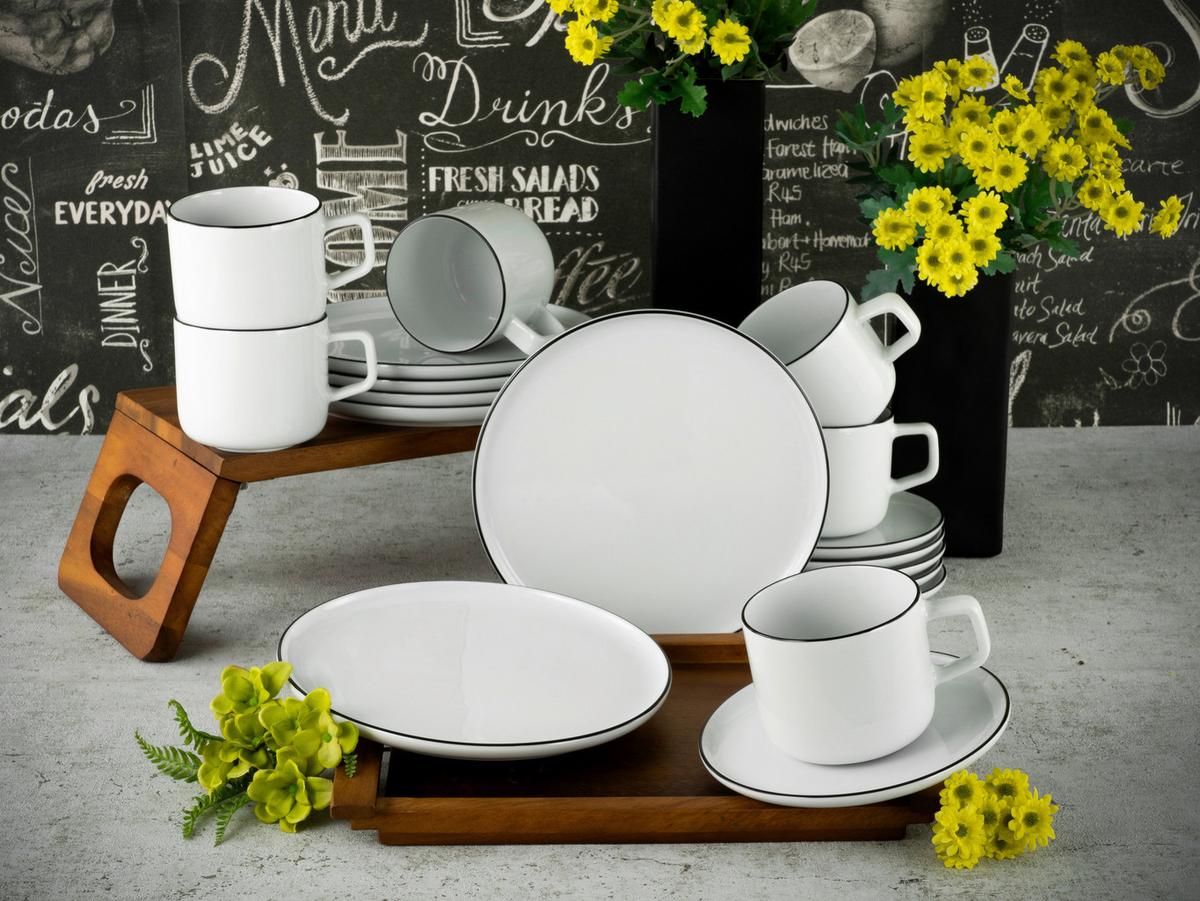 Kaffeeservice Porzellan Schwarz Weiß - Schwarz/Weiß, Basics, Keramik - Creatable