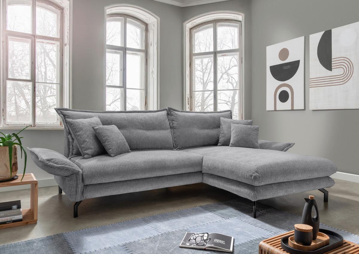 Ecksofa Lava Grau S: 255x180 cm - Schwarz/Grau, Design, Textil (255/180cm) - Livetastic