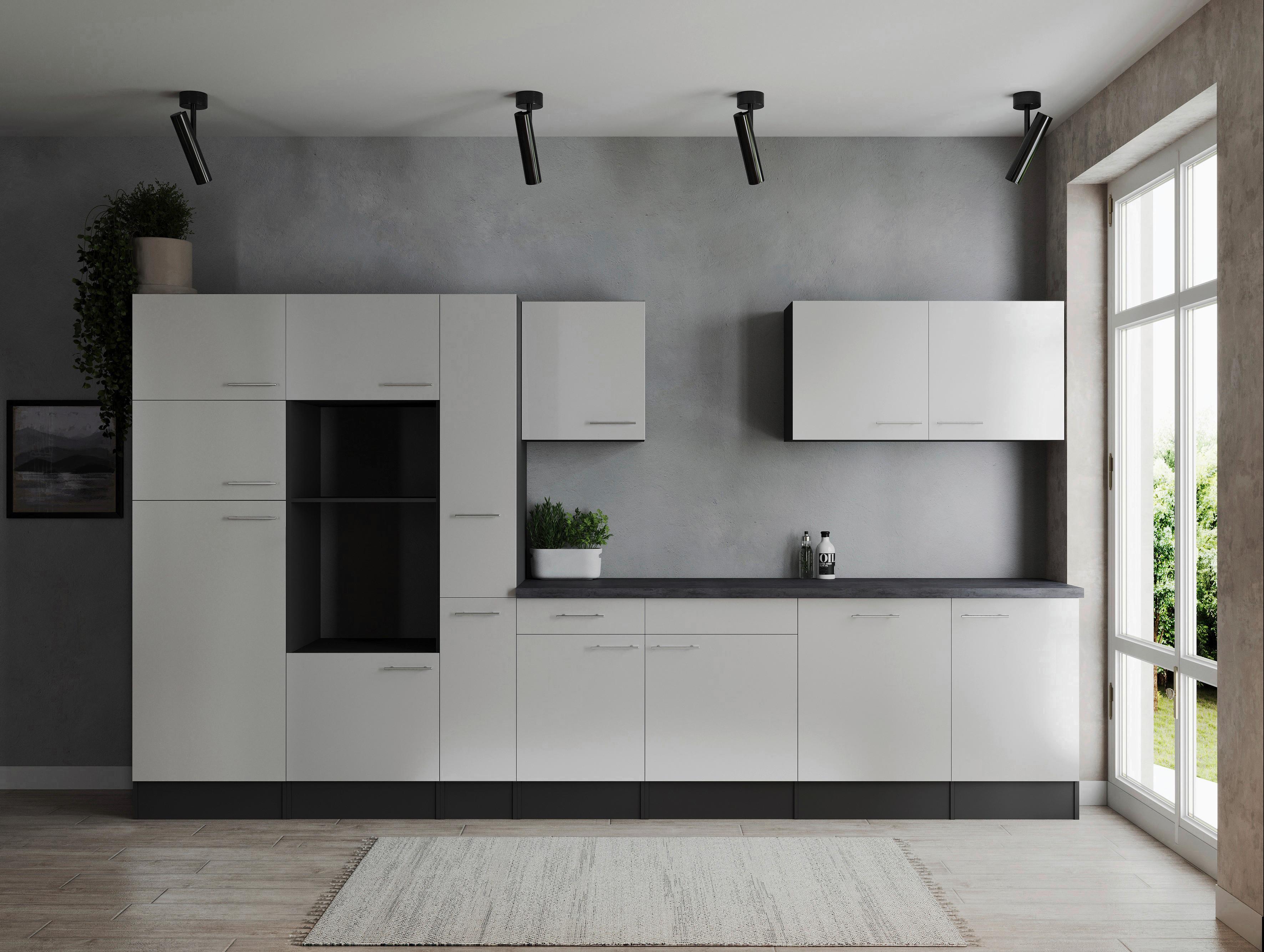 Küchenleerblock Oliver Grau, Weiß B: 370 Cm - Weiß/Grau, Design, Holzwerkstoff (370cm) - Respekta