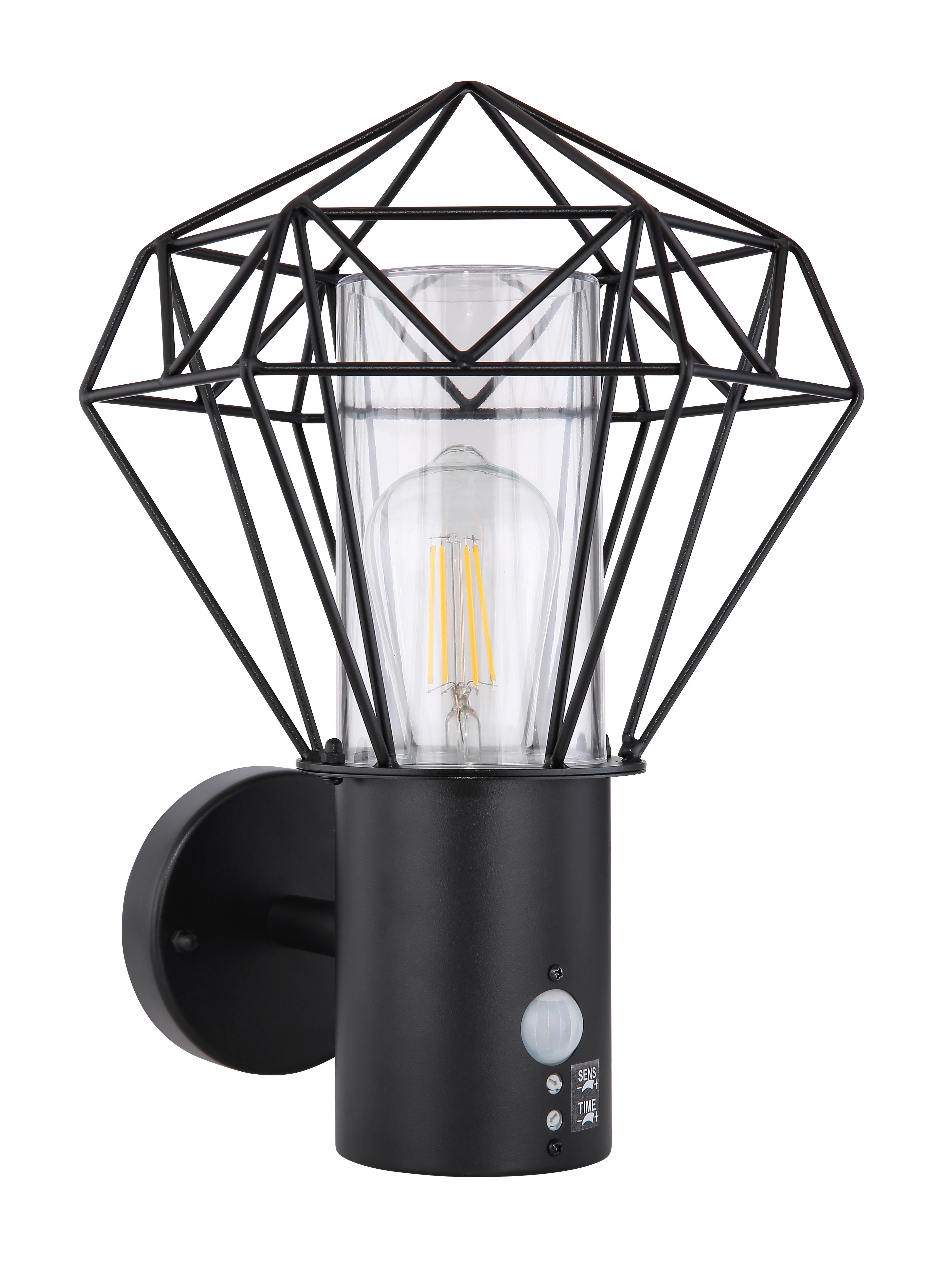 Außenleuchte + Bewegungsmelder Horace 15 Watt Edelstahl - Klar/Schwarz, Basics, Kunststoff/Metall (22,5/27,5/34cm) - Globo
