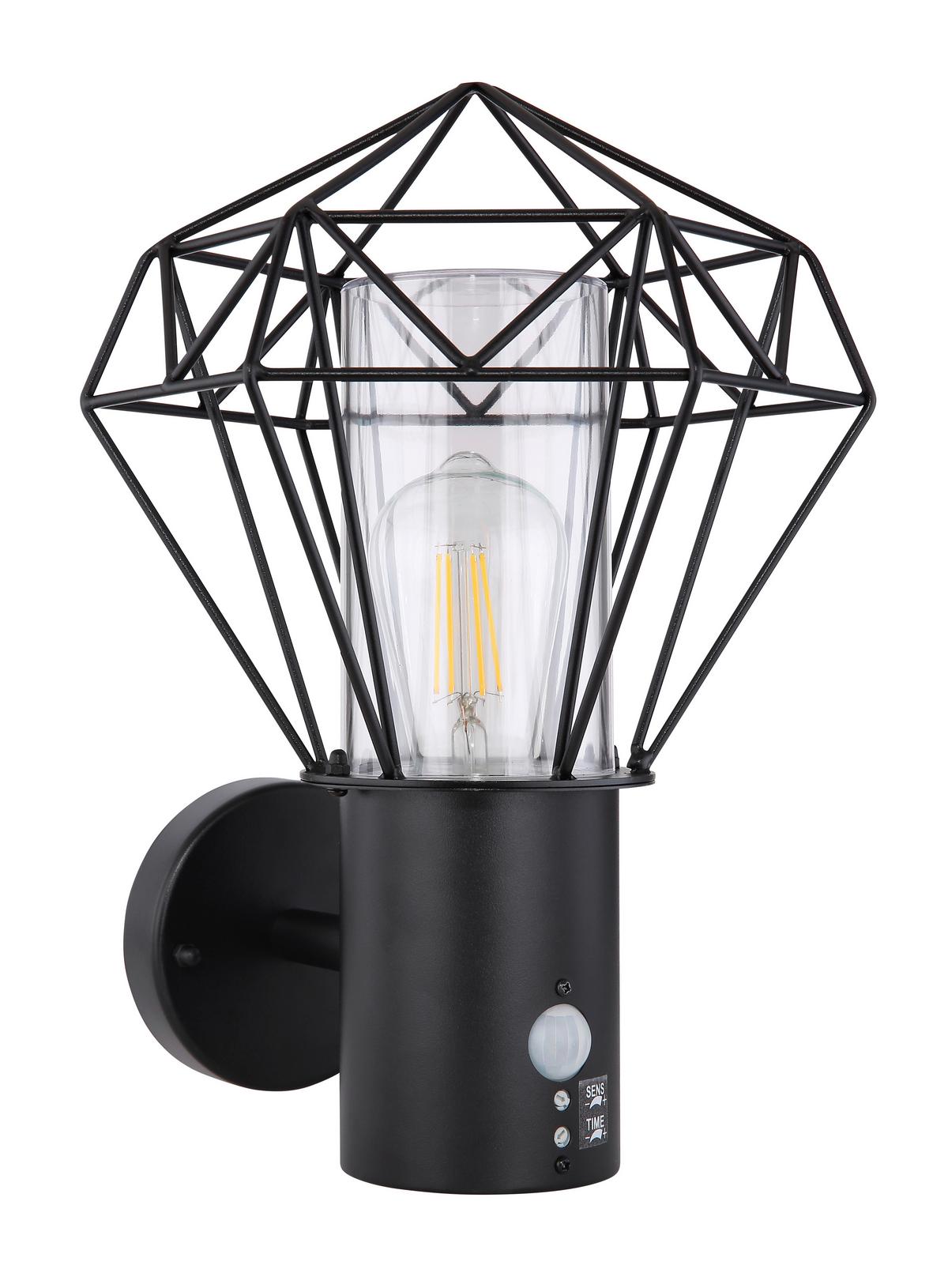 Außenleuchte + Bewegungsmelder Horace 15 Watt Edelstahl - Klar/Schwarz, Basics, Kunststoff/Metall (22,5/27,5/34cm) - Globo
