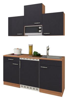 Platzsparend und schick inklusive Glaskeramikkochfeld und Mikrowelle Platzsparende Küche mit Kühlschrank und Glaskeramikkochfeld