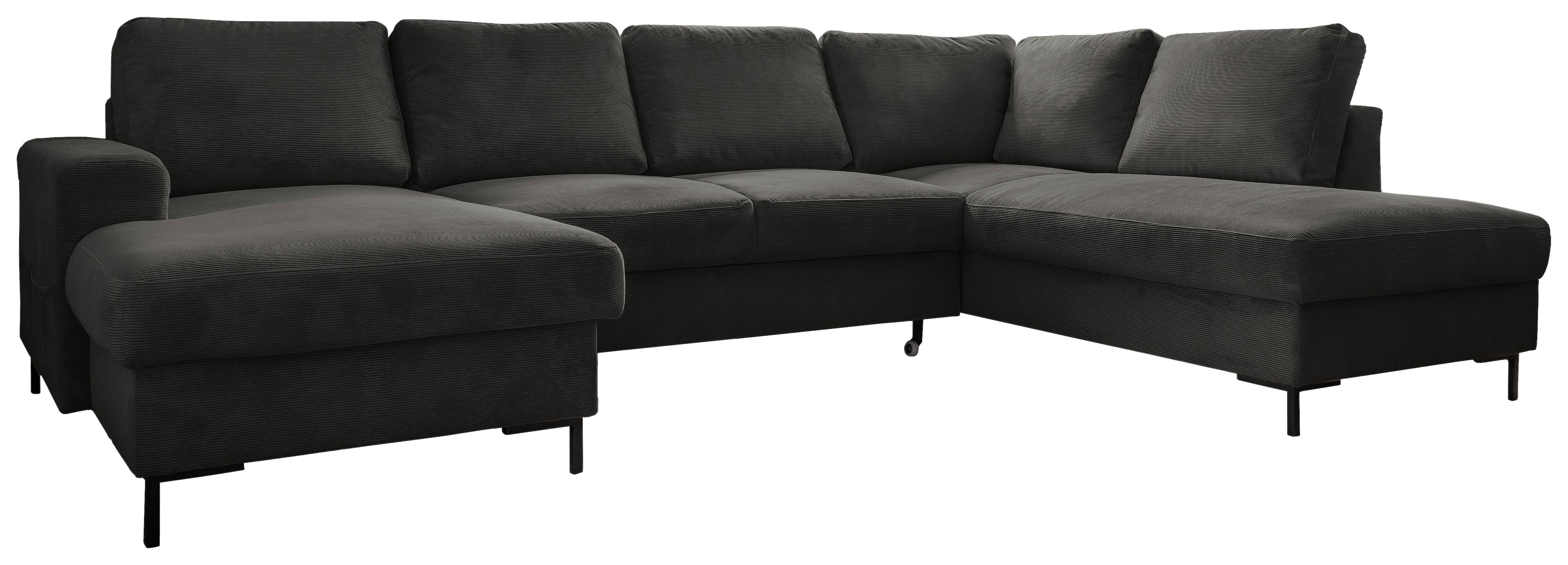 Sedačka LEONIE U, pravá, sivý menčester - čierna/sivá, Design, kov/drevo (148/303/197cm)