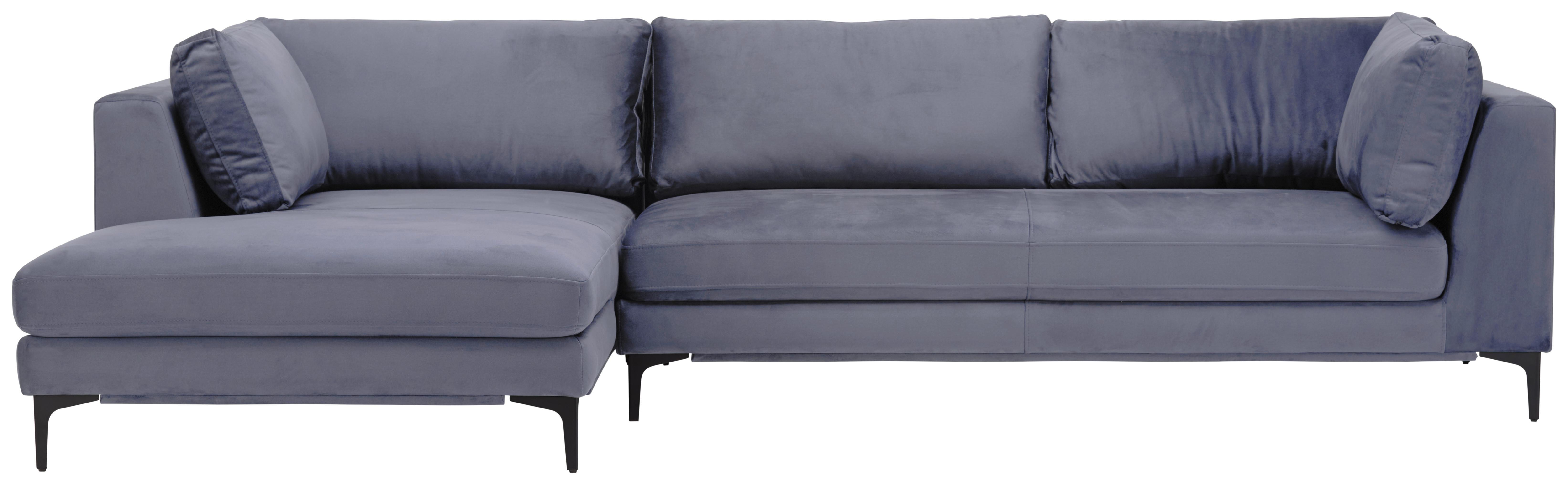Ecksofa Volante mit Kissen Grau Velours - Schwarz/Grau, MODERN, Textil (176/314cm) - Livetastic