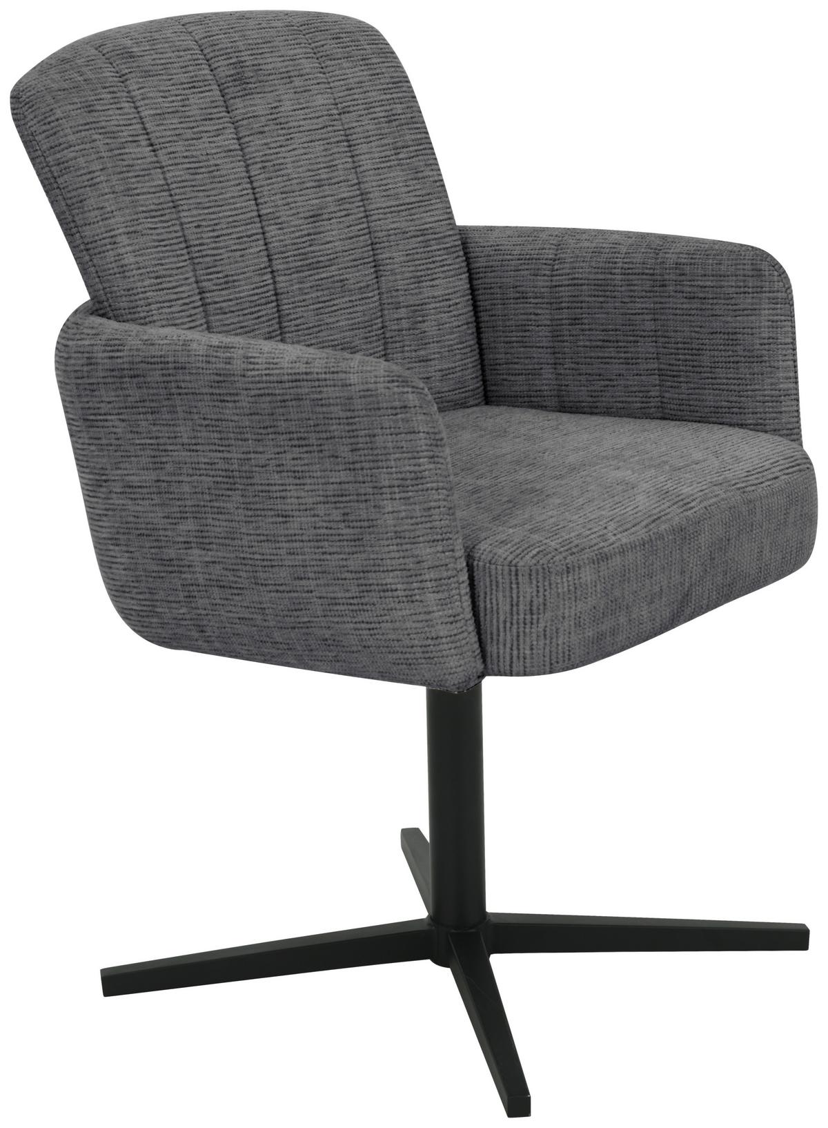 Armlehnstuhl Allison Leinenoptik Grau, B: 58 cm - Dunkelgrau/Schwarz, LIFESTYLE, Holz/Textil (58/86/64cm) - Livetastic