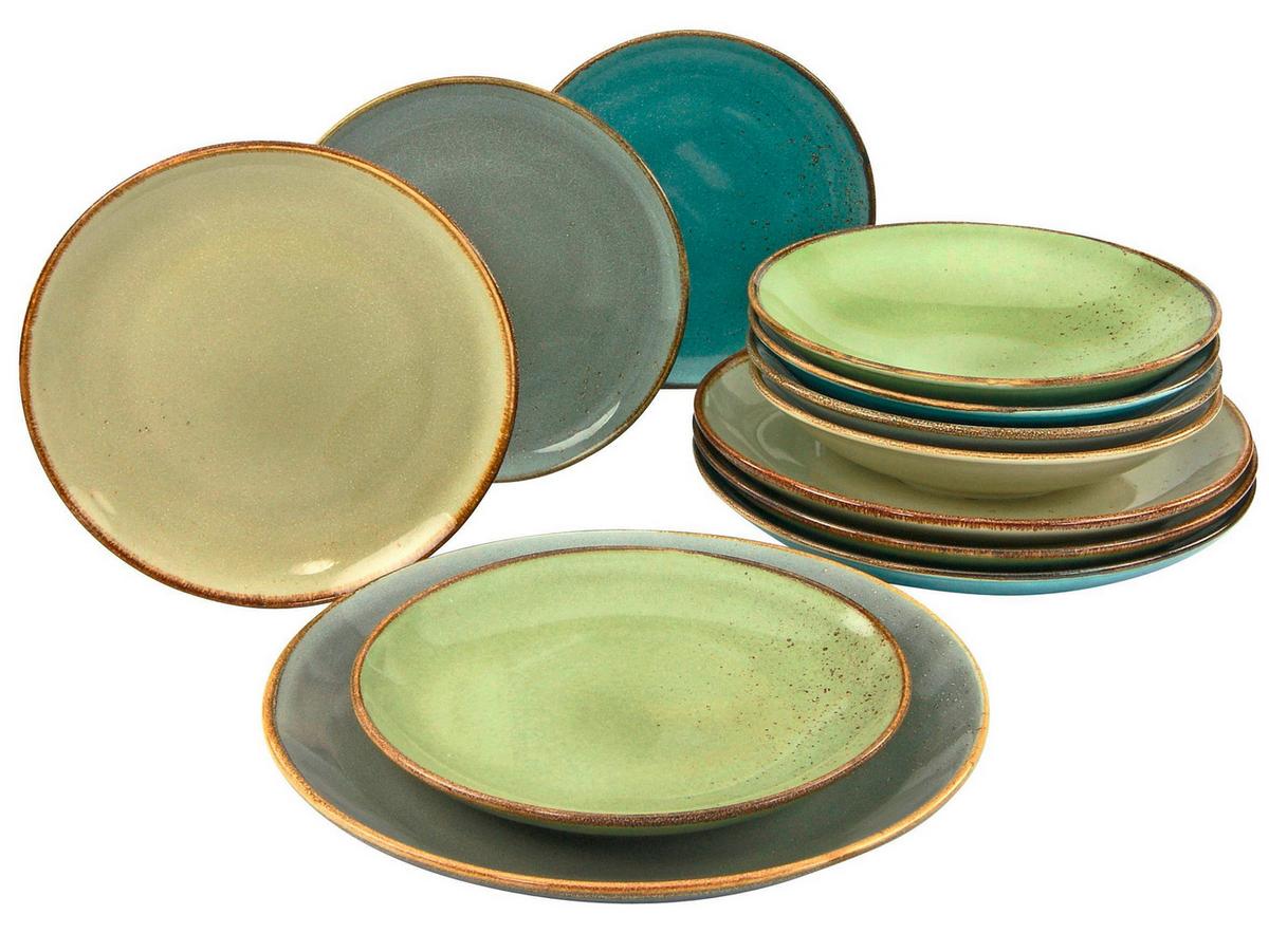 Kombiservice Porzellan 4 Personen Geschirr Set - Multicolor/Grün, Basics, Keramik - Creatable