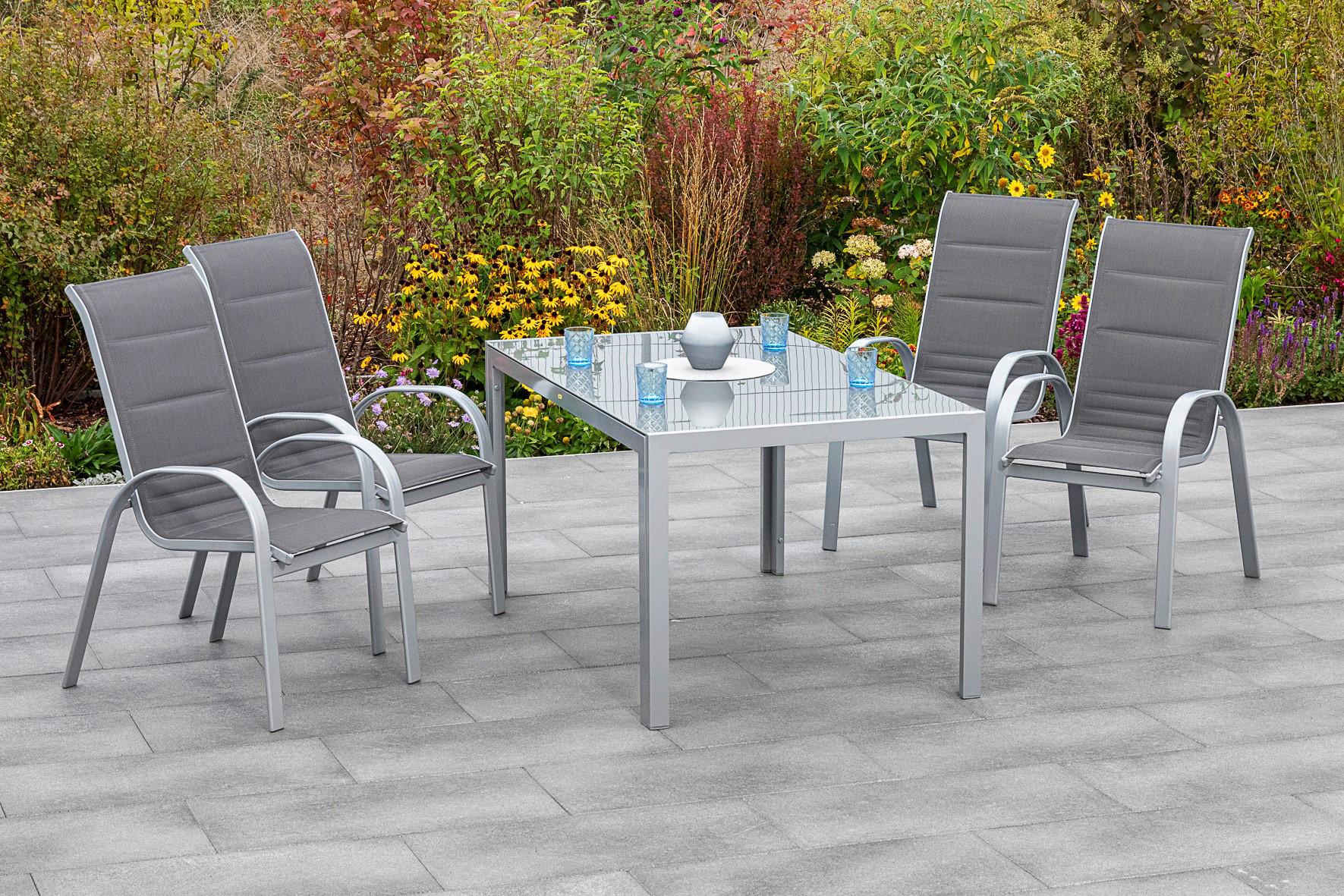 Gartentisch Aluminium/Glas L 150 cm - Silberfarben, MODERN, Glas/Metall (150/90/74cm) - Gardenson