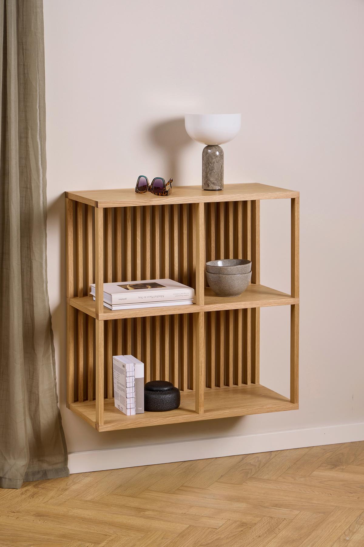 NÁSTENNÝ REGÁL WELLINGTON - farba duba, Design, kompozitné drevo (67/69/31cm) - MID.YOU