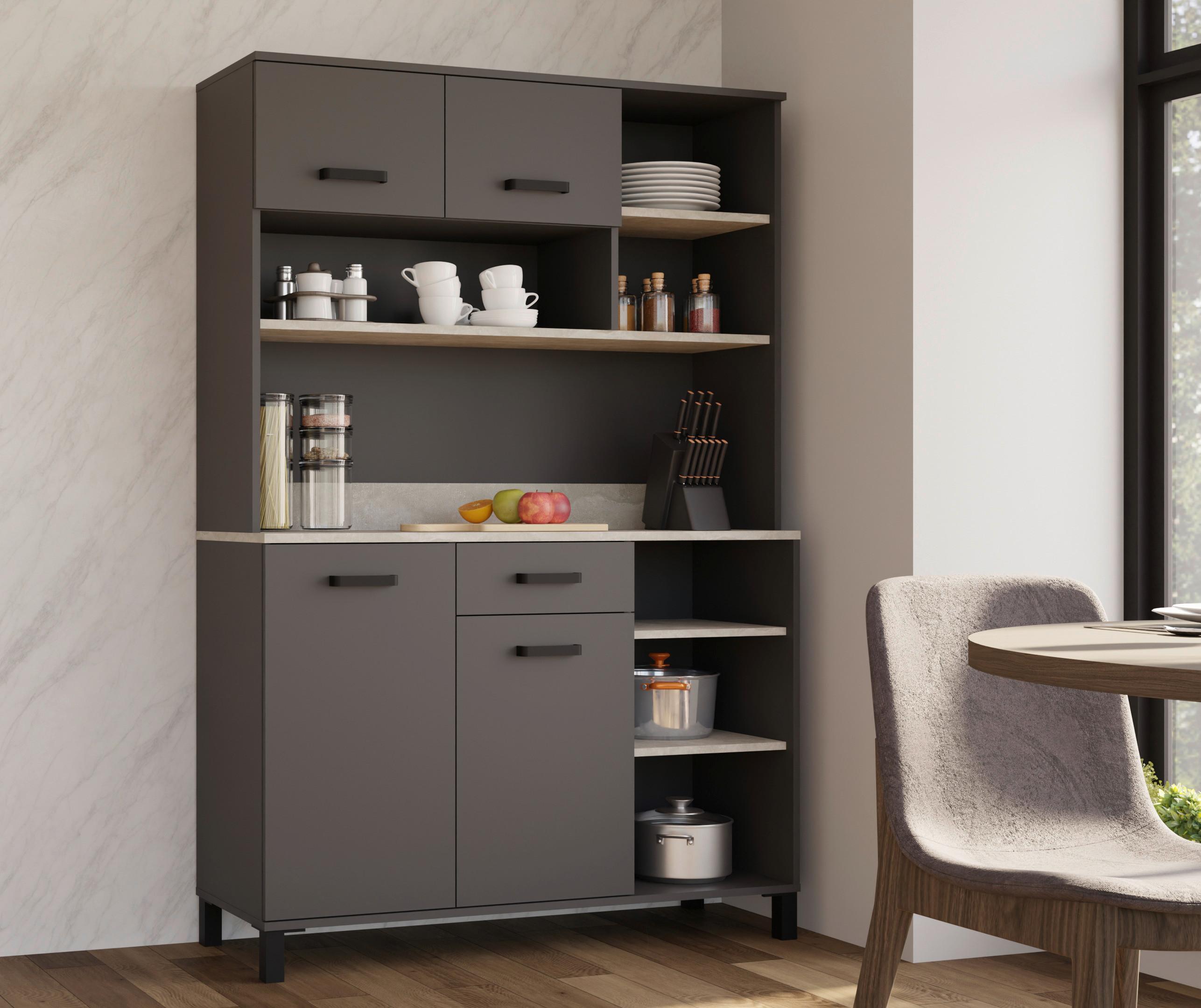 Buffet Linda Anthrazit, Hellgrau B: 119,1cm - Anthrazit/Hellgrau, KONVENTIONELL, Holzwerkstoff (119,1/177/40cm) - P & B