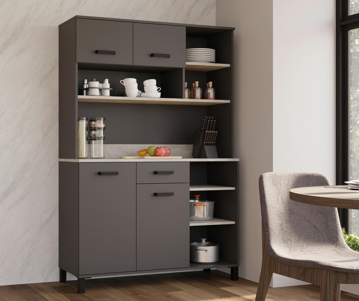 Buffet Linda Anthrazit, Hellgrau B: 119,1cm - Anthrazit/Hellgrau, KONVENTIONELL, Holzwerkstoff (119,1/177/40cm) - P & B