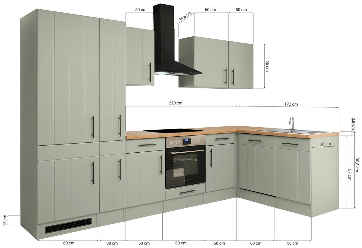 Eckküche Anton Wildeiche/Schilfgrün B: 310 - Schilfgrün/Wildeiche, Trend, Holzwerkstoff (310/172cm) - Respekta