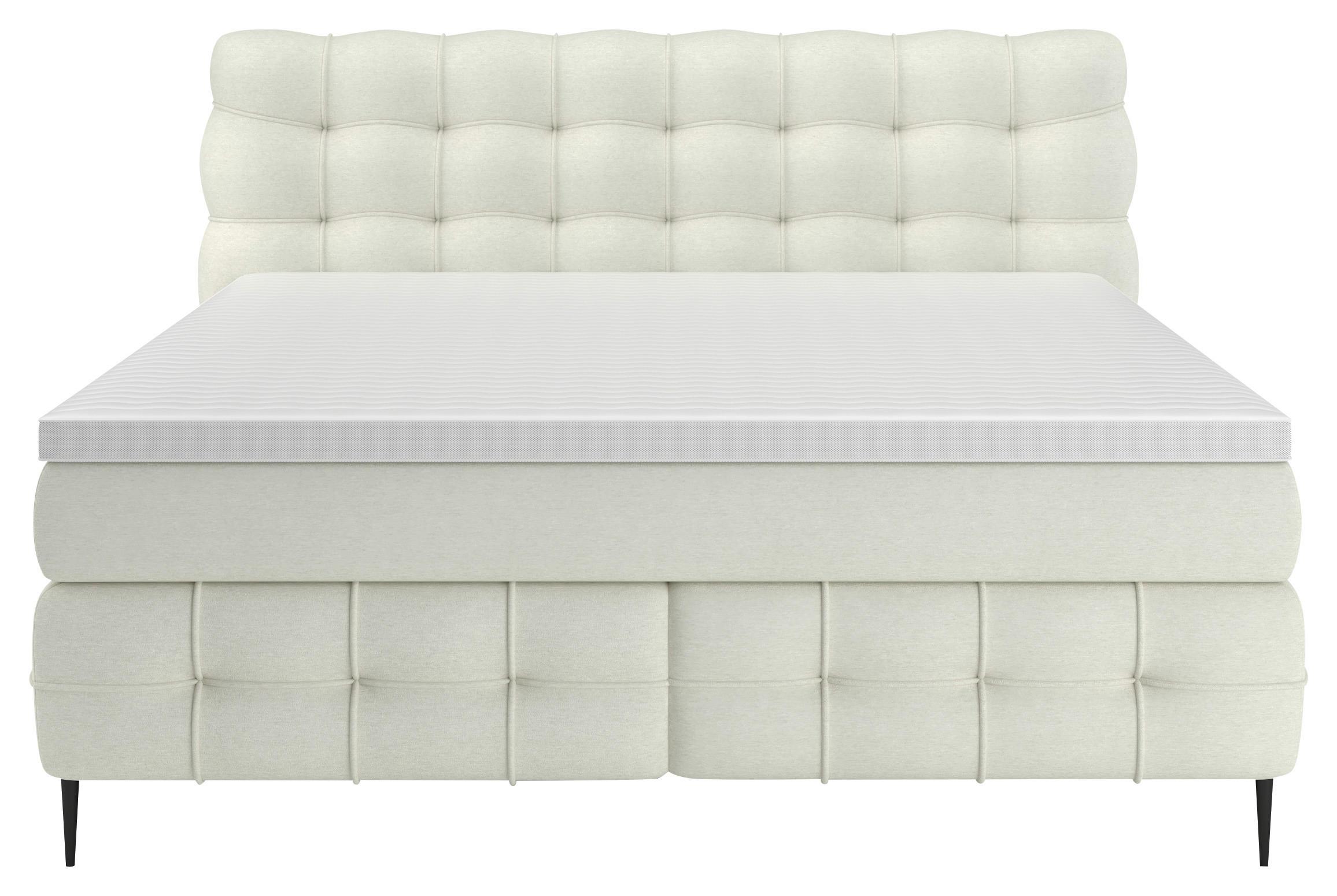Boxspring- Ágy Scarlett 160/200cm - krémszínű, Konventionell, faalapú anyag/textil (160/200cm)