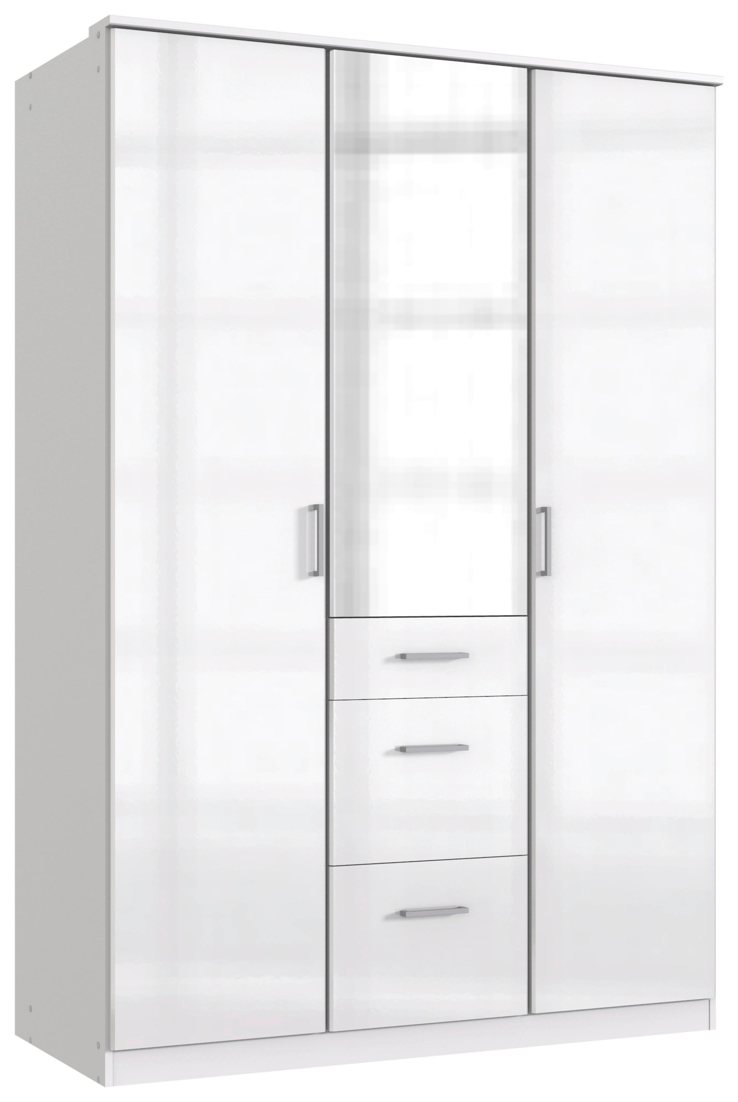 Drehtürenschrank Mit Spiegel + Laden B: 135 Cm Clack, Weiß - Weiß Hochglanz/Silberfarben, Basics, Holzwerkstoff (135/199/58cm) - MID.YOU
