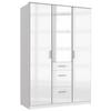 Drehtürenschrank Mit Spiegel + Laden B: 135 cm Clack, Weiß - Weiß Hochglanz/Silberfarben, Basics, Holzwerkstoff (135/199/58cm) - MID.YOU