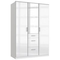 Drehtürenschrank Mit Spiegel + Laden B: 135 Cm Clack, Weiß - Weiß Hochglanz/Silberfarben, Basics, Holzwerkstoff (135/199/58cm) - MID.YOU