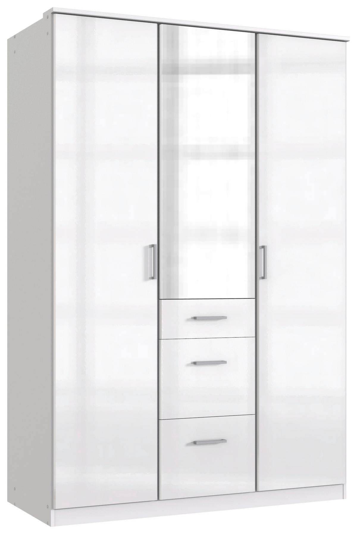 Drehtürenschrank Mit Spiegel + Laden B: 135 Cm Clack, Weiß - Weiß Hochglanz/Silberfarben, Basics, Holzwerkstoff (135/199/58cm) - MID.YOU