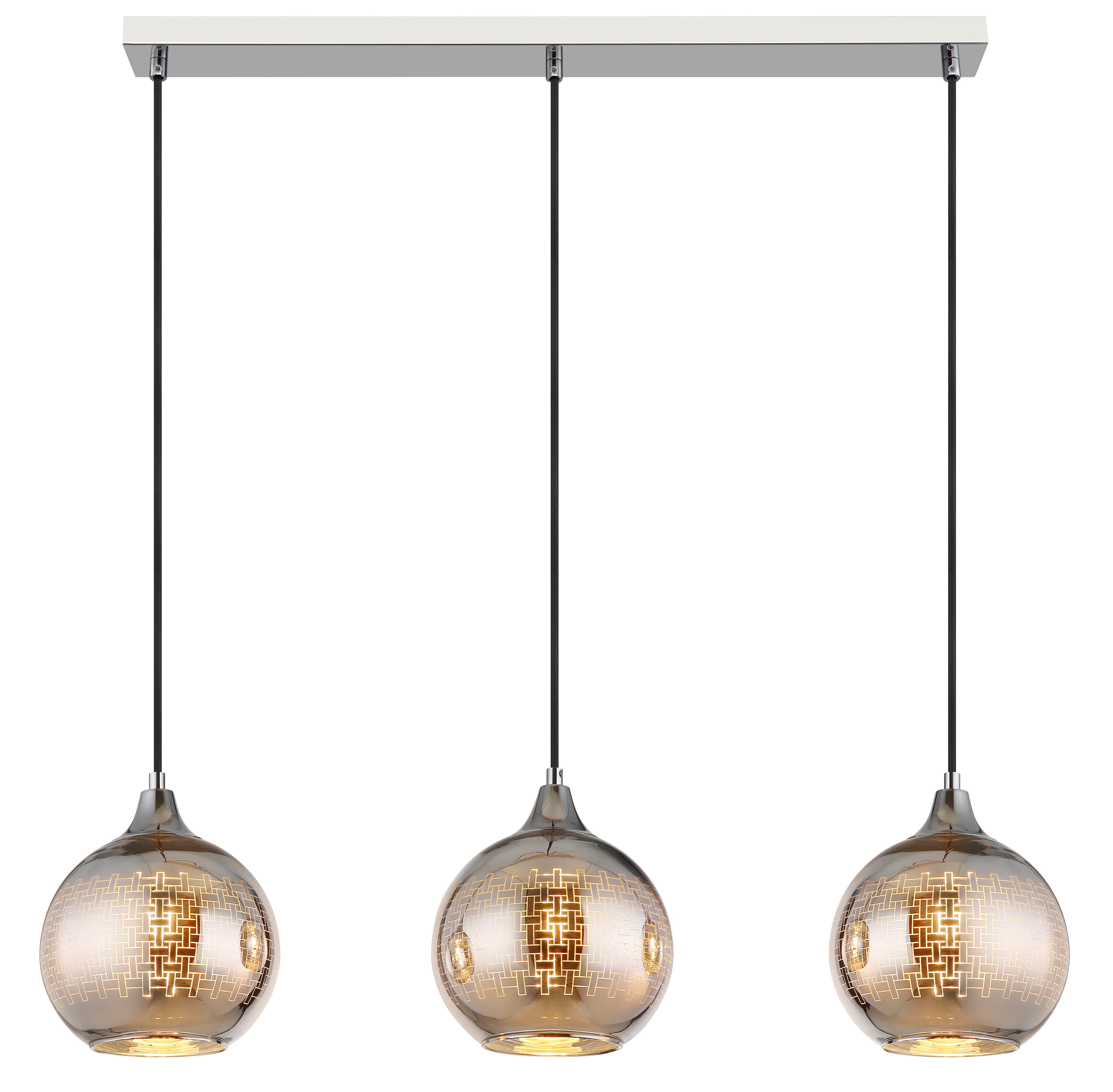 Hängeleuchte 16053-3 Lourdes - Chromfarben/Silberfarben, Basics, Glas/Textil (86/20/129cm) - Globo