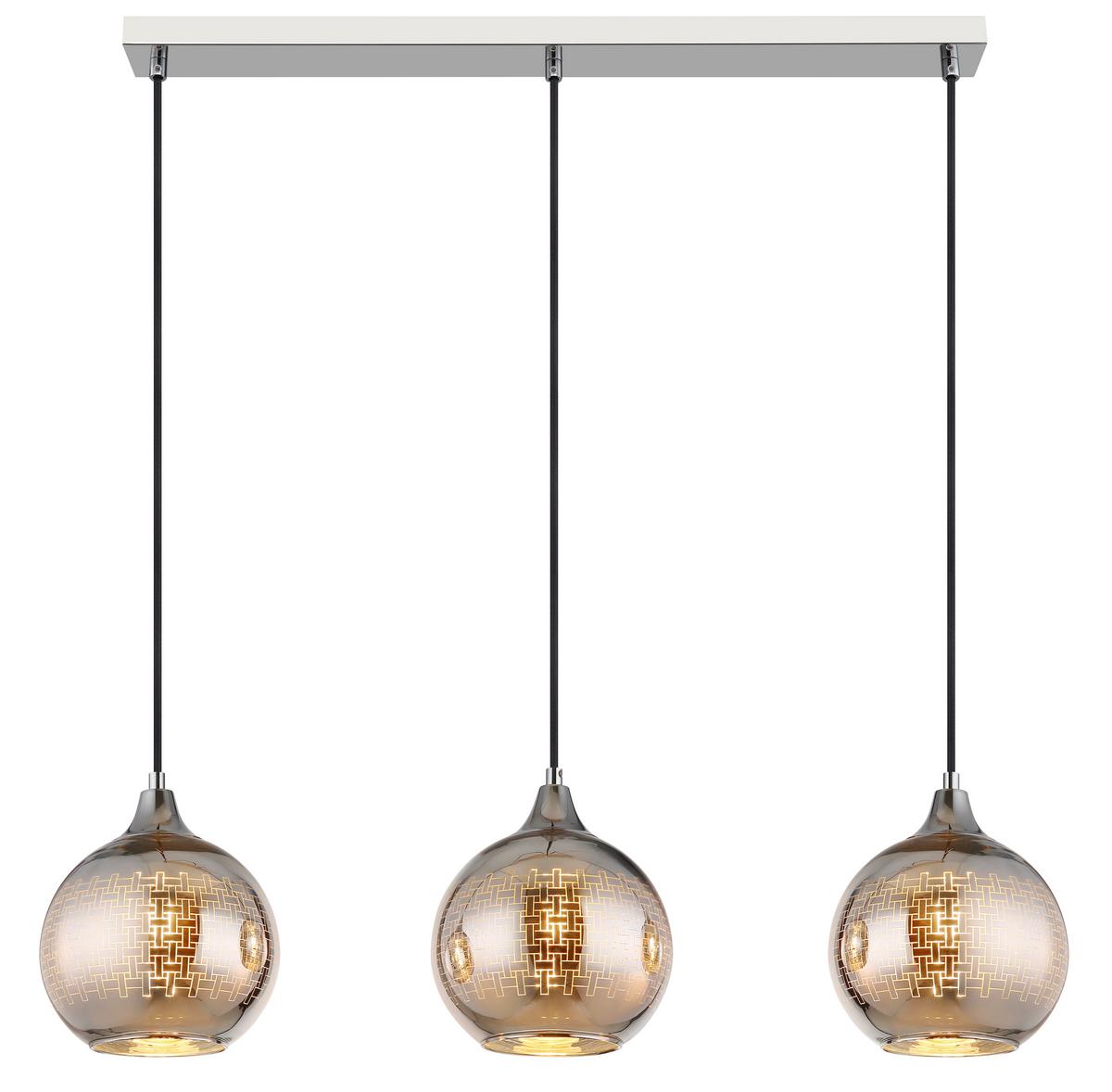 Hängeleuchte 16053-3 Lourdes - Chromfarben/Silberfarben, Basics, Glas/Textil (86/20/129cm) - Globo