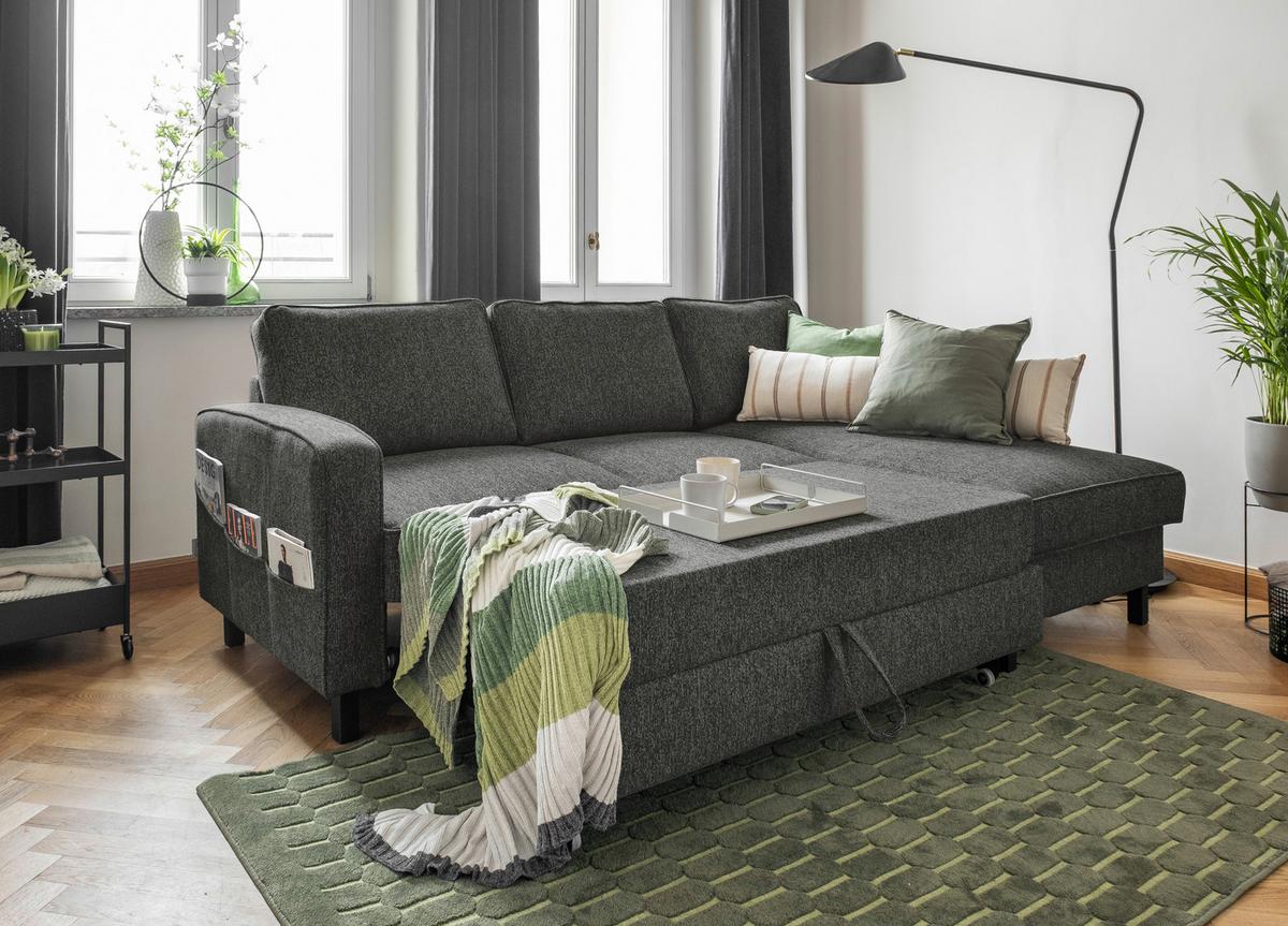 Ecksofa Molly Dunkelgrau S: 228x148 cm - Dunkelgrau/Schwarz, Textil (228/148cm) - MID.YOU