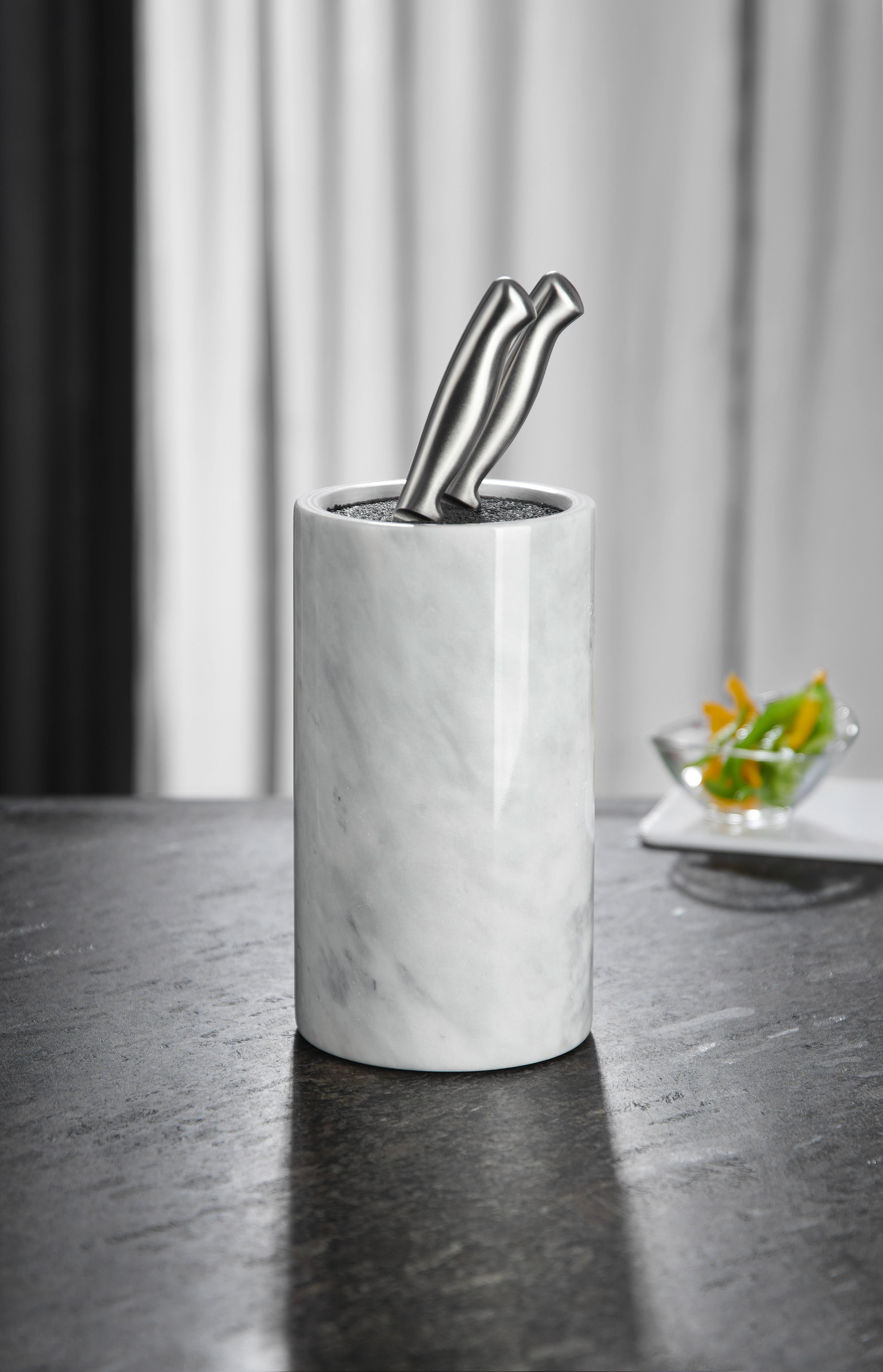 Blok na nože Marble - bílá, Moderní, plast/kámen (13/23cm) - Premium Living