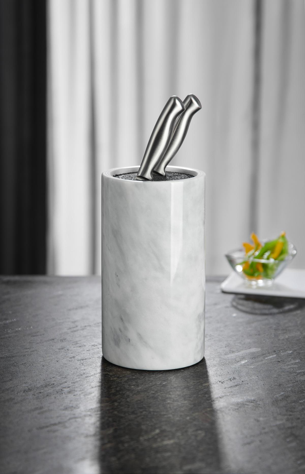 Blok na nože Marble - bílá, Moderní, plast/kámen (13/23cm) - Premium Living
