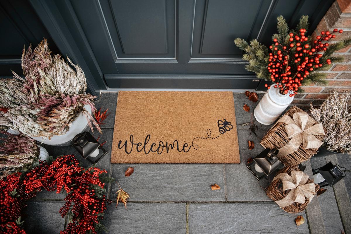 Kokosmatte Mix Mats Bee Welcome 45x75 - Hellbraun/Schwarz, Basics, Naturmaterialien (45/75cm) - Esposa