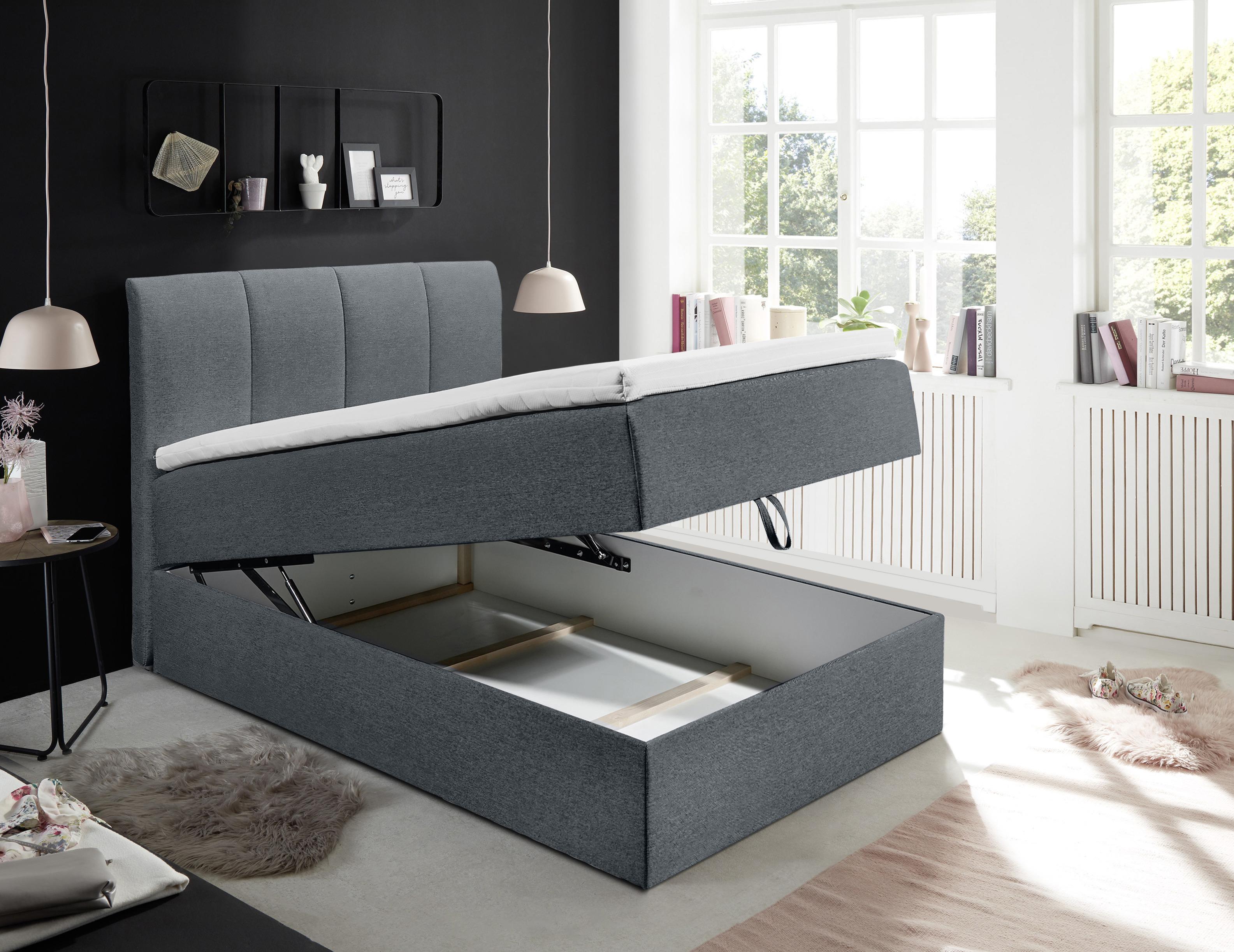 Boxspring posteľ GRANADA antracitová 120x200 cm - čierna/antracitová, Basics, textil/plast (120/200cm) - MID.YOU