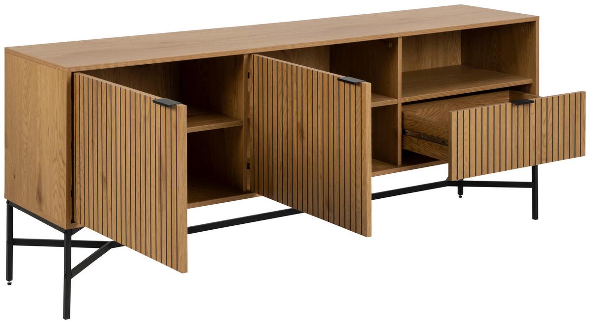 Široká komoda Jaipur š: 180 cm - čierna/farba duba, Design, kov/kompozitné drevo (180/70/40cm)