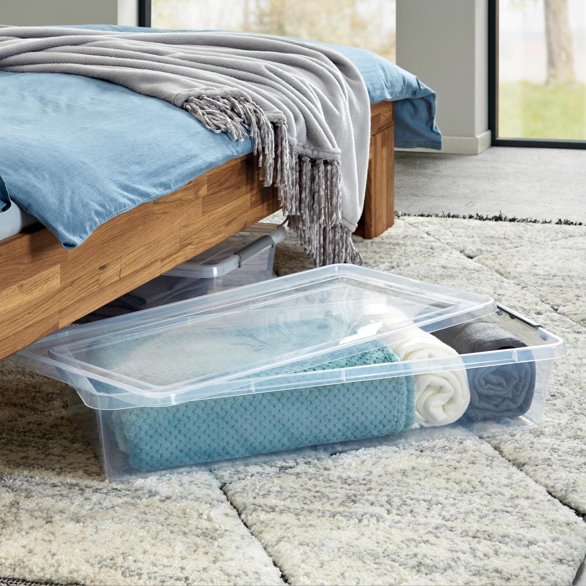 Unterbettroller M. Deckel Mila 29l, 58x39x16,5 Cm - Transparent/Schwarz, Basics, Kunststoff (58/39/16,5cm) - Homezone