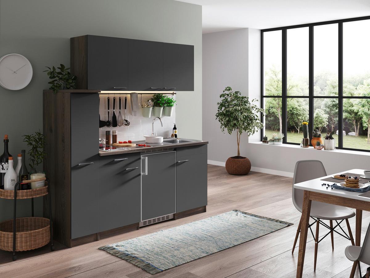 Küchenblock Oliver Singleküche 180 cm - Eichefarben/Grau, Basics, Holzwerkstoff (180cm) - Respekta