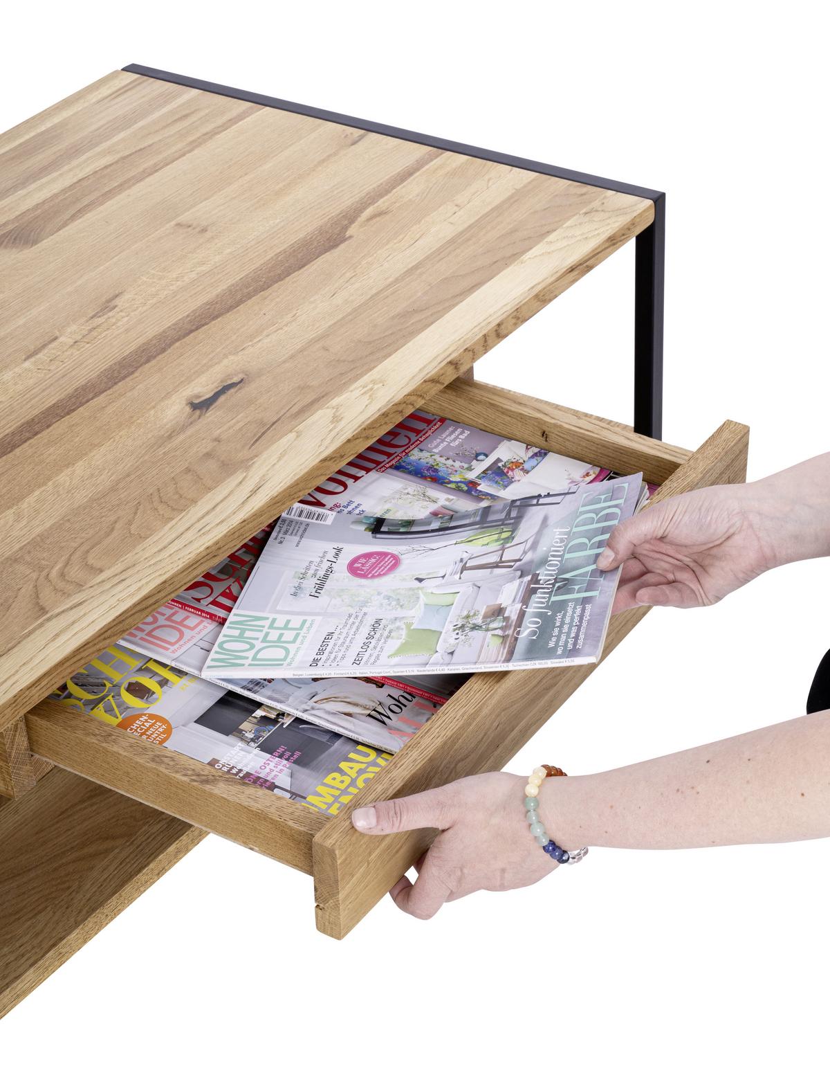 Couchtisch Holz Massiv Mit Lade Nanpur Naturfarben - Schwarz/Naturfarben, MODERN, Holz/Metall (110/60/40cm) - MID.YOU