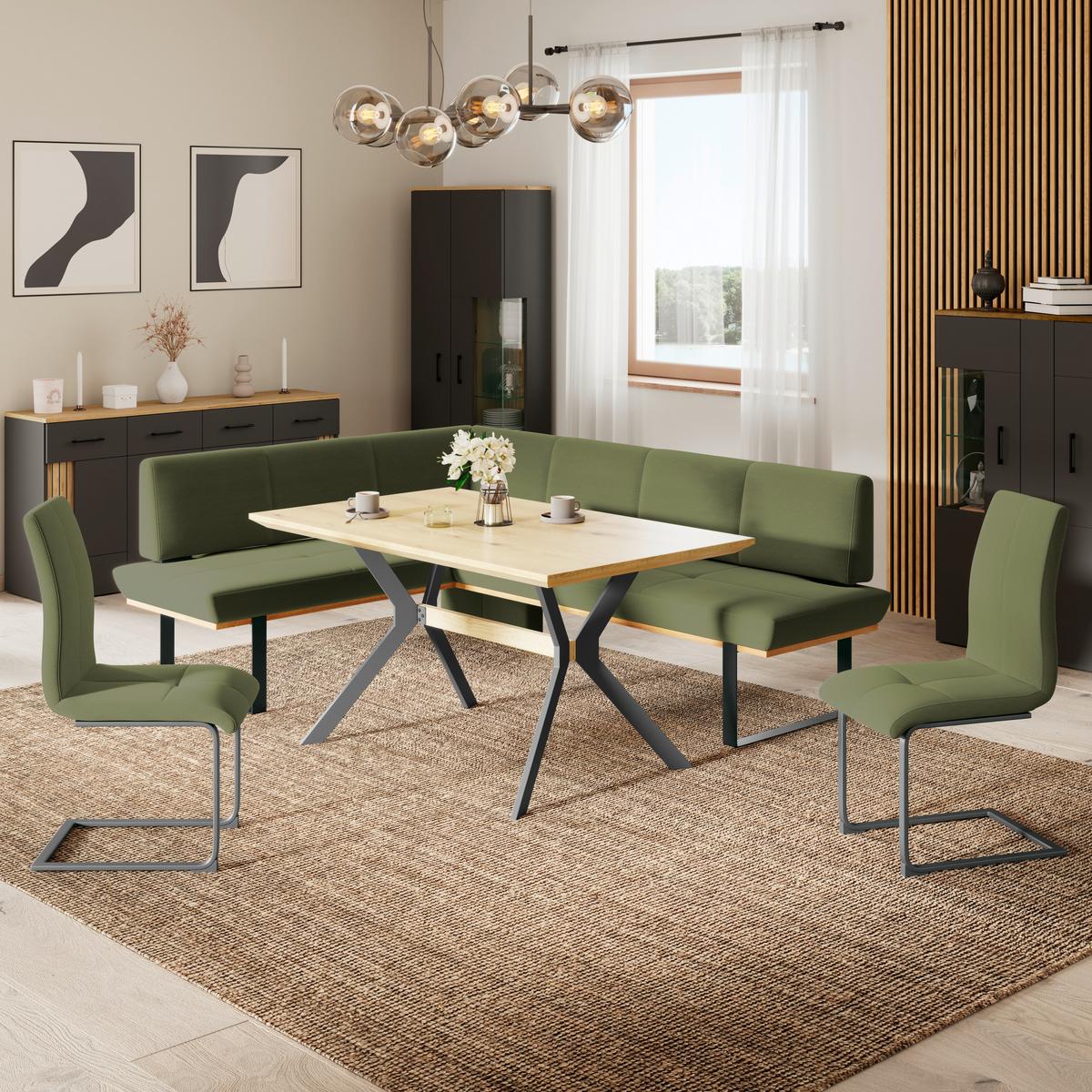 Eckbank Tristan Webstoff hellgrau, S:175x225cm - Schwarz/Grün, MODERN, Holz/Textil (175/225cm) - James Wood