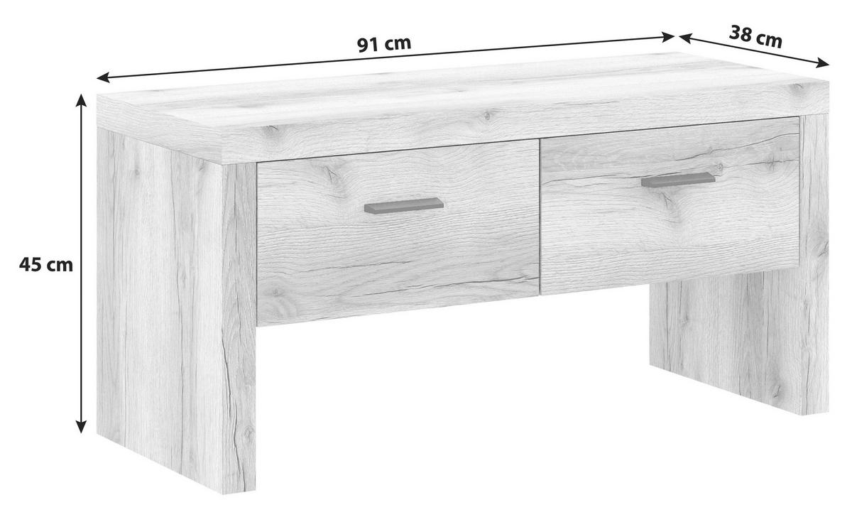 Garderobenbank Vancouver B: 91 Cm 2 Schubladen Eichef. - Eichefarben, MODERN, Holzwerkstoff (91/45/38cm)
